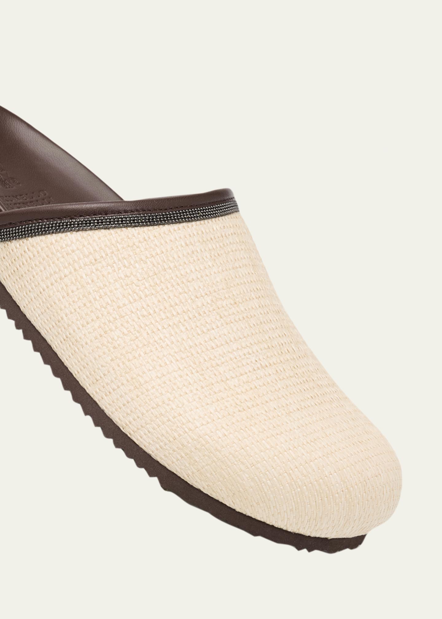Brunello Cucinelli Monili Leather-Trimmed Raffia Mules - Bergdorf