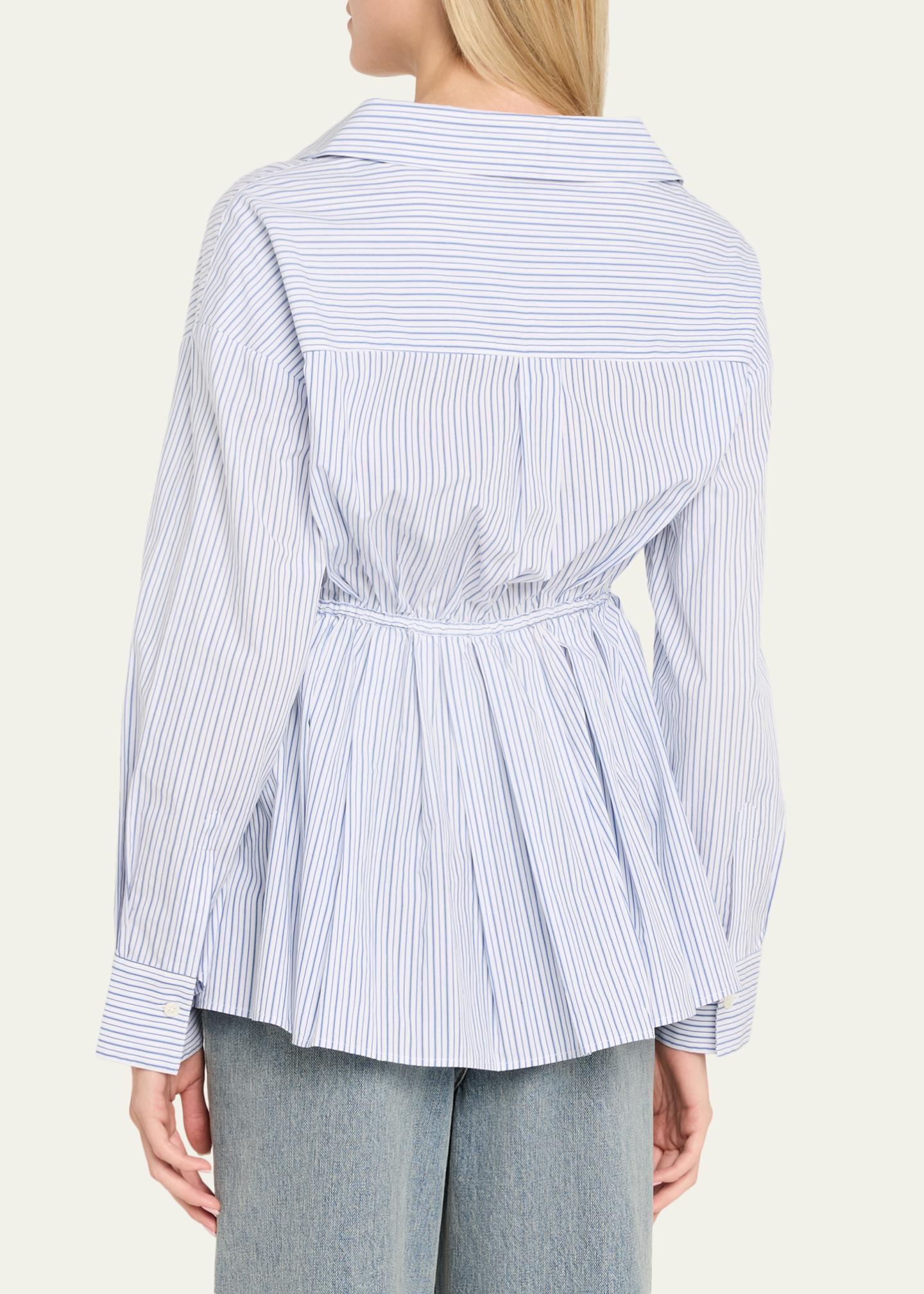 Rosie Assoulin Falling Off-The-Shoulder Striped Button-Down Shirt