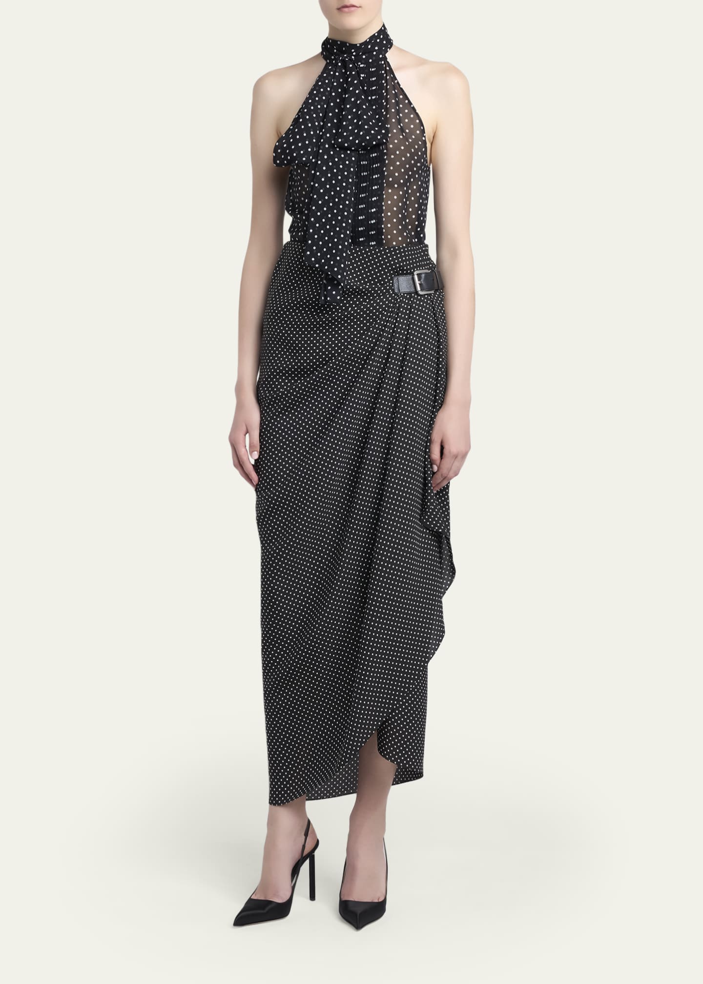 sachin and babi light blue dress MAJE Asymmetric polka-dot chiffon maxi dress