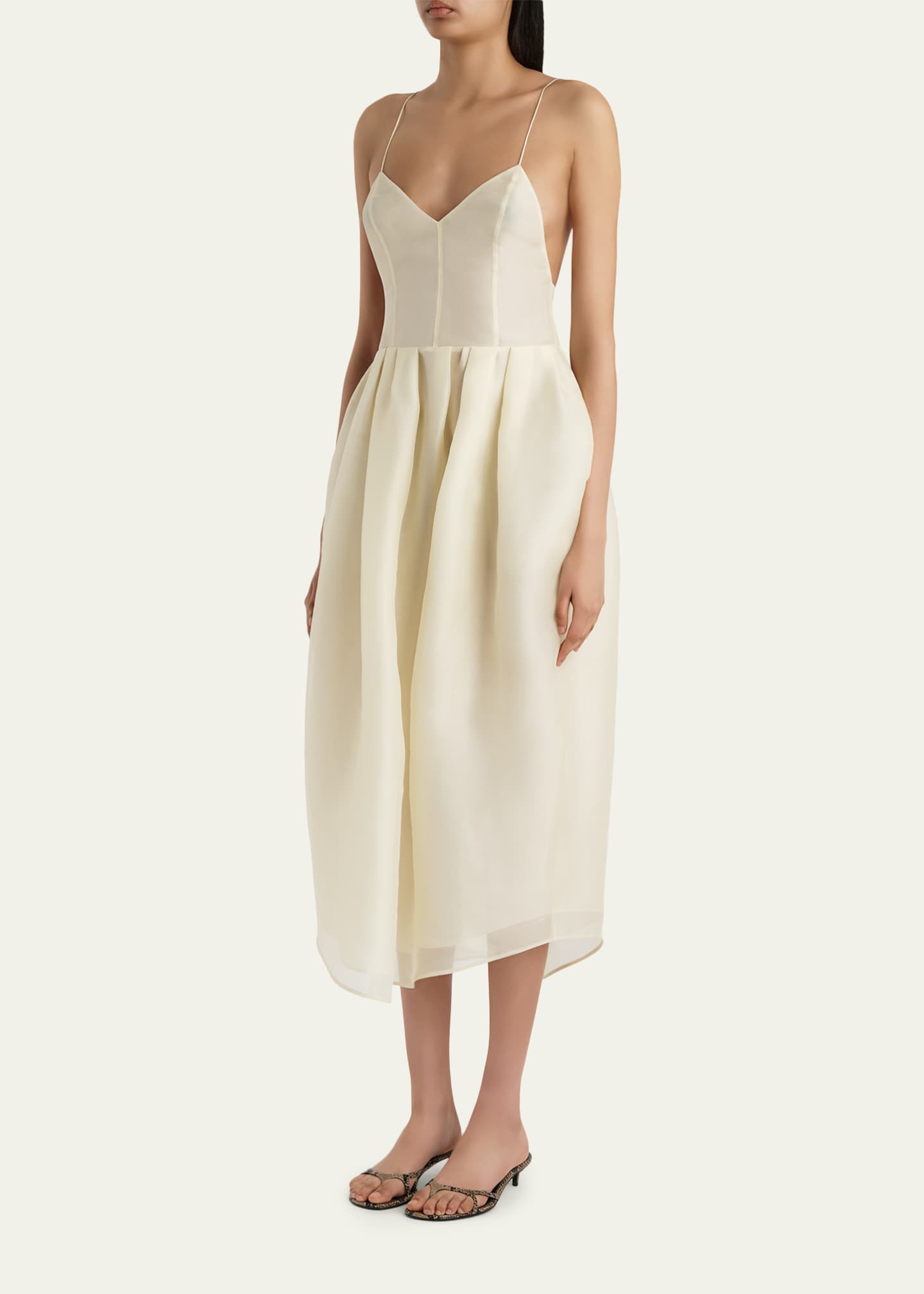 Khaite Colette Silk Organza Midi Dress - Pale Yellow