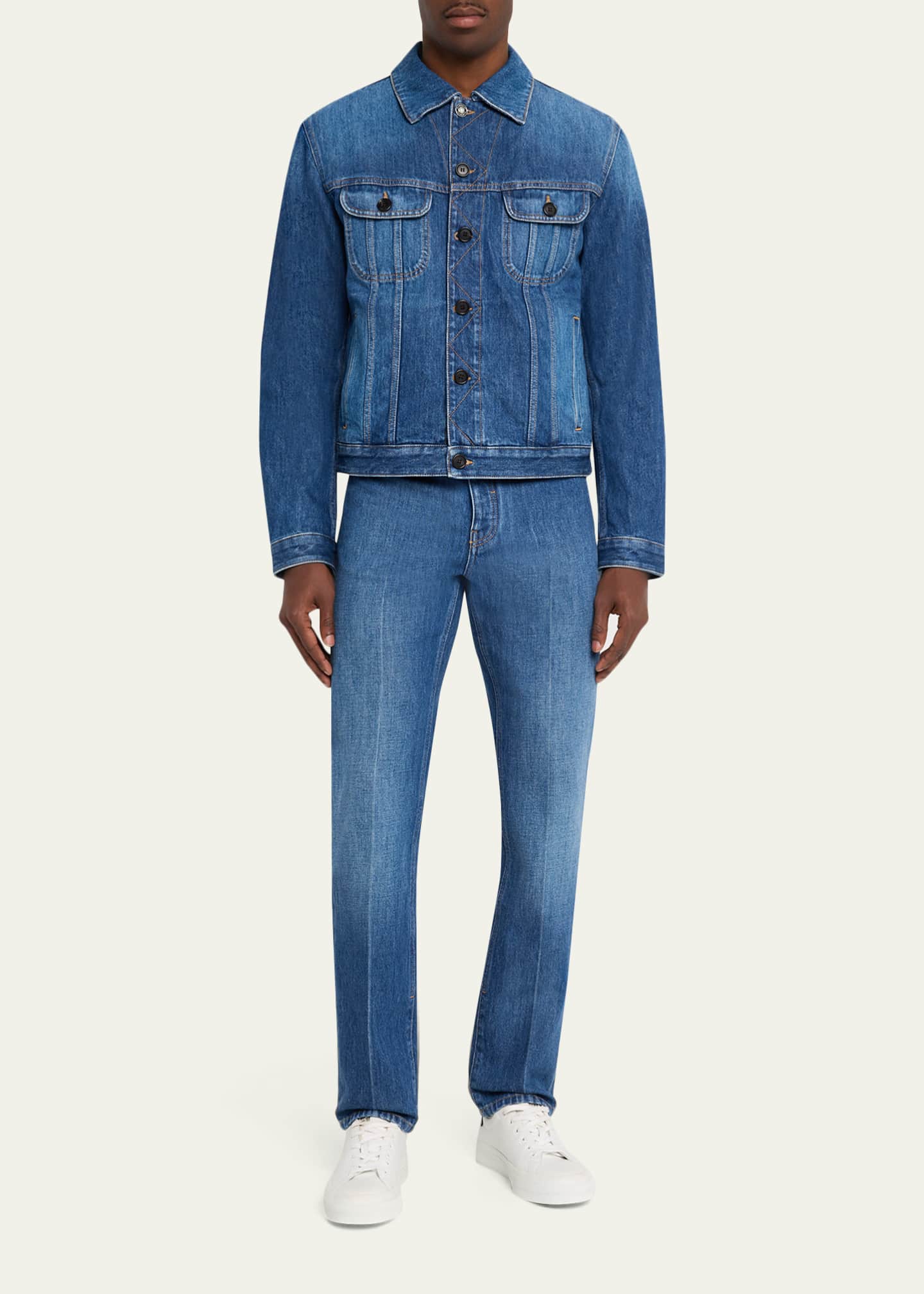 Givenchy Men's Medium Blue Denim Jacket with Leather Label