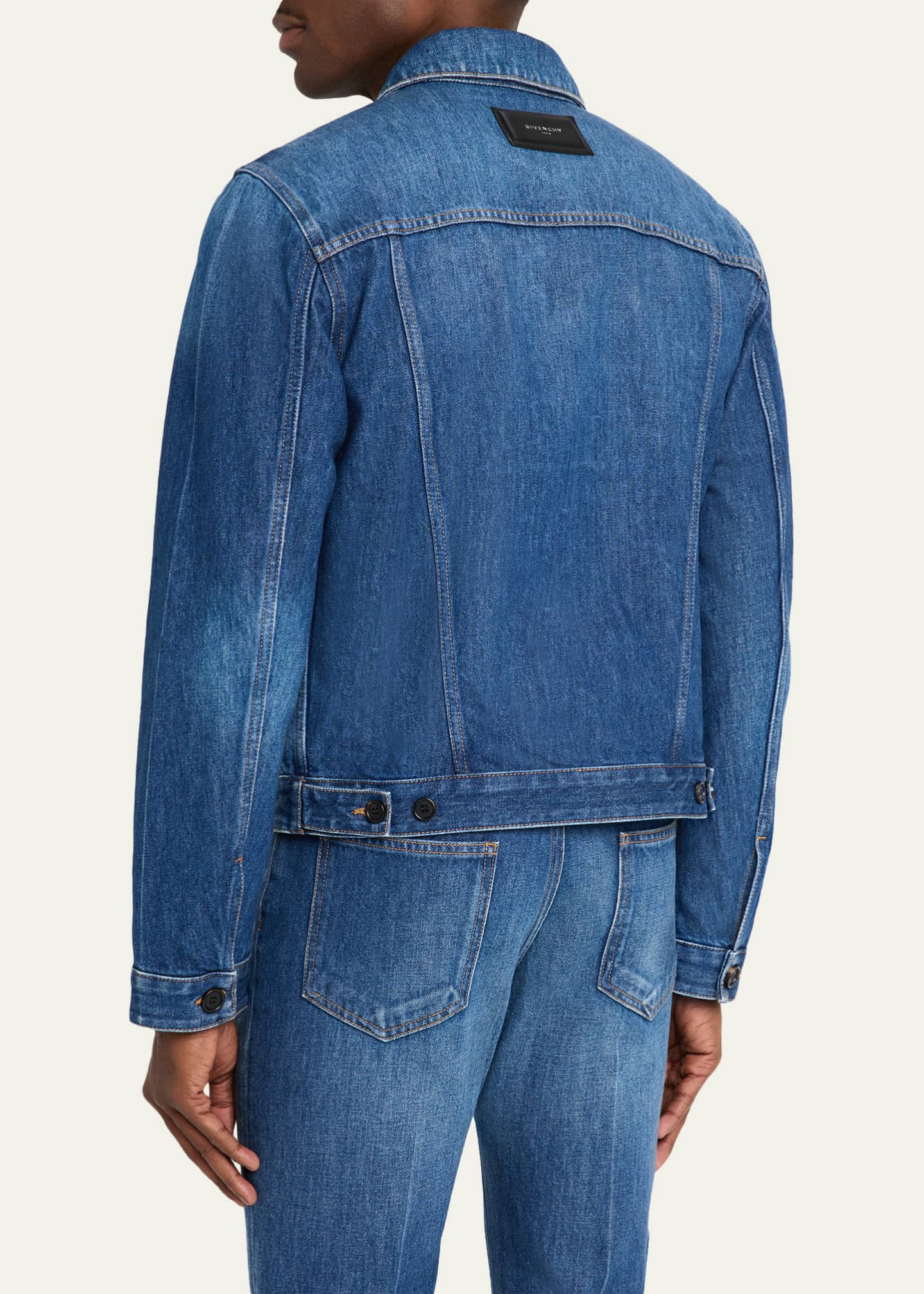 Givenchy Men's Medium Blue Denim Jacket with Leather Label