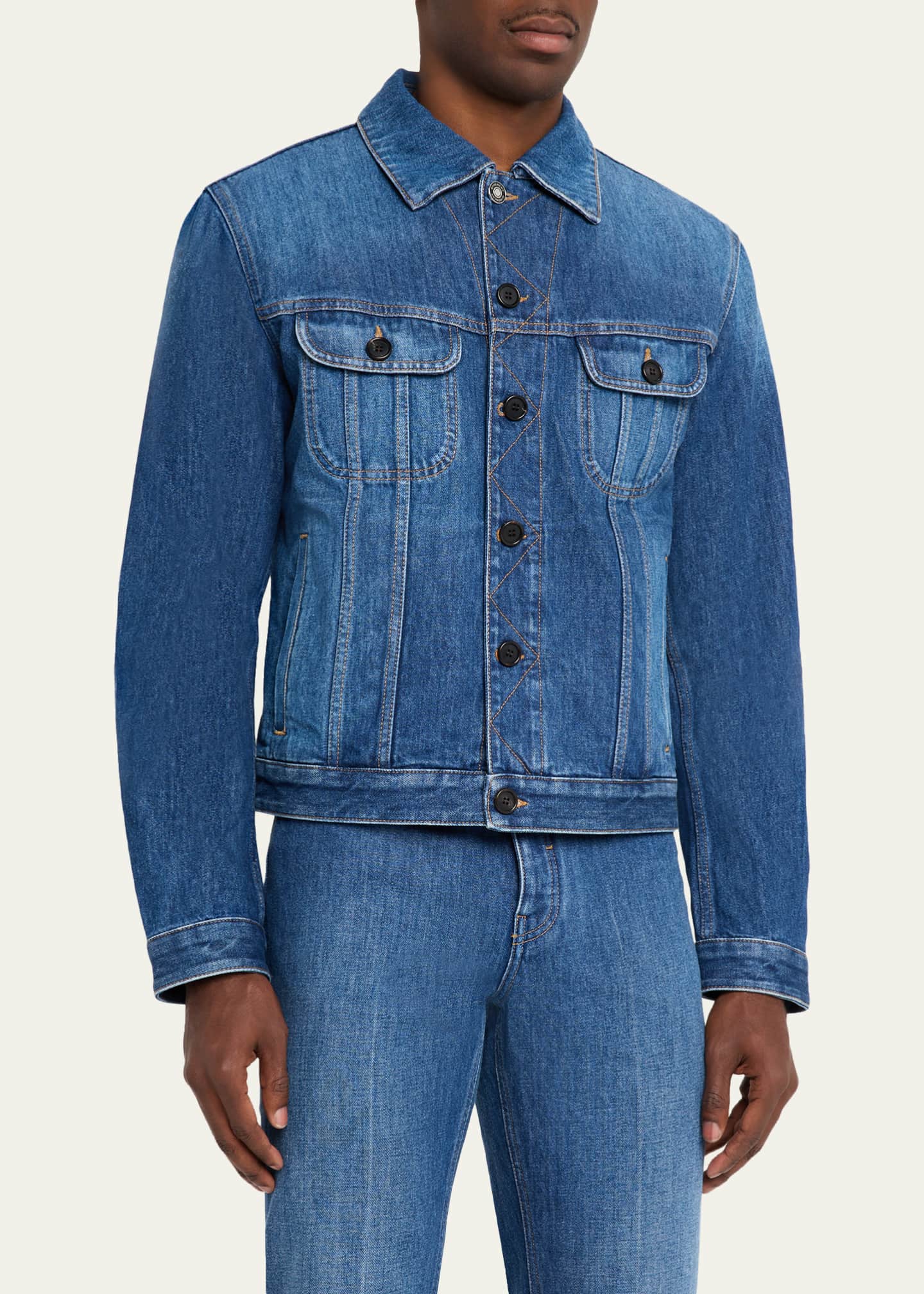 Givenchy Men's Medium Blue Denim Jacket with Leather Label