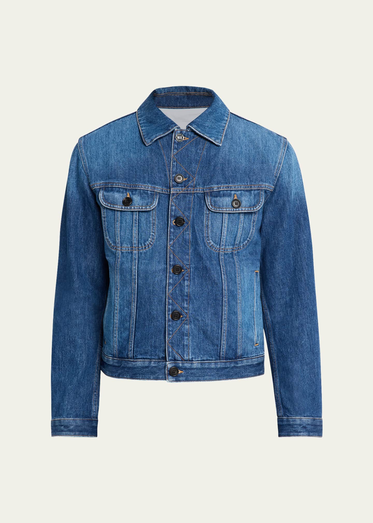 GIVENCHY - ジバンシイべージュロングジャケット Givenchy Men's Medium Blue Denim Jacket with Leather Label