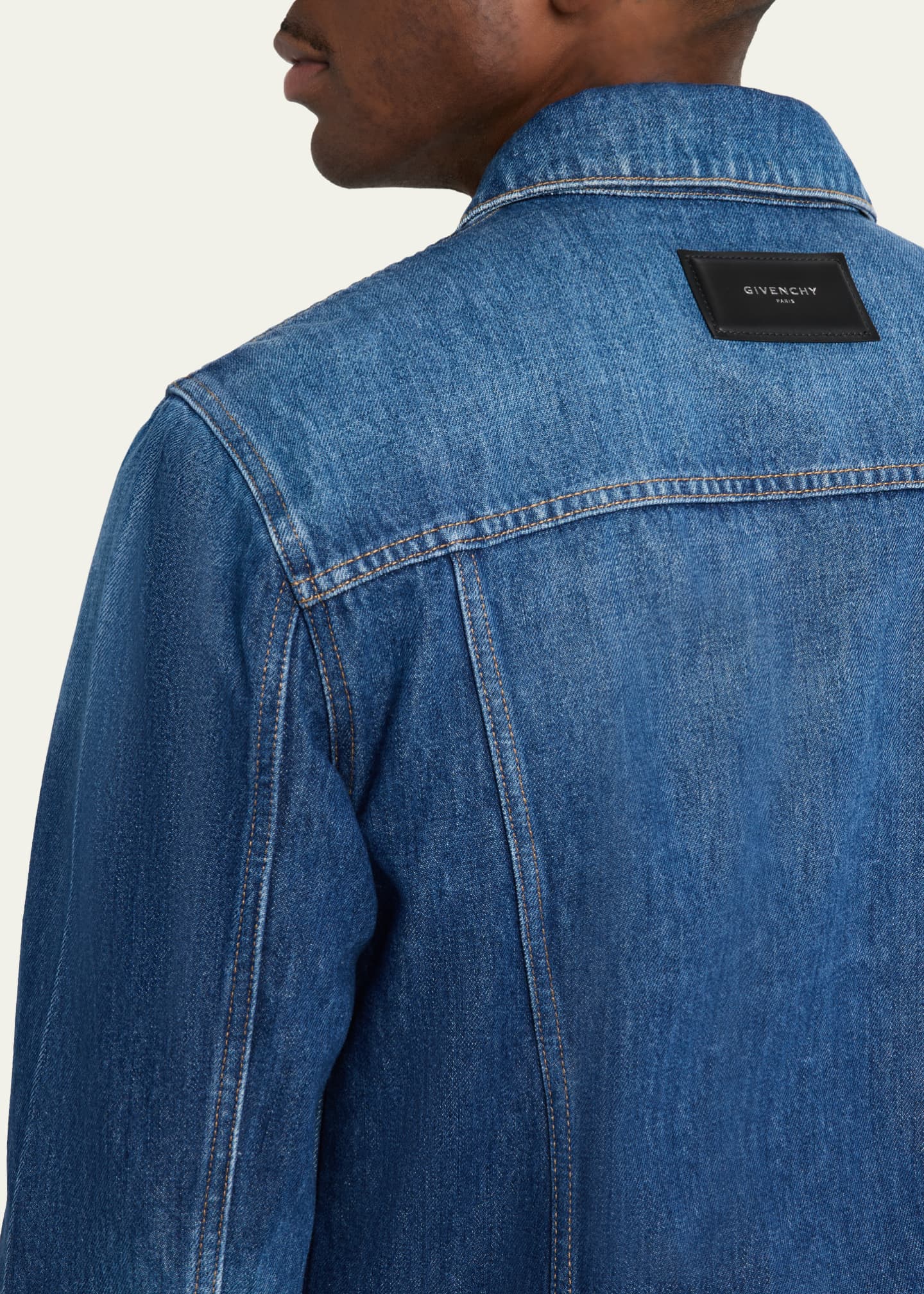 Givenchy Men's Medium Blue Denim Jacket with Leather Label