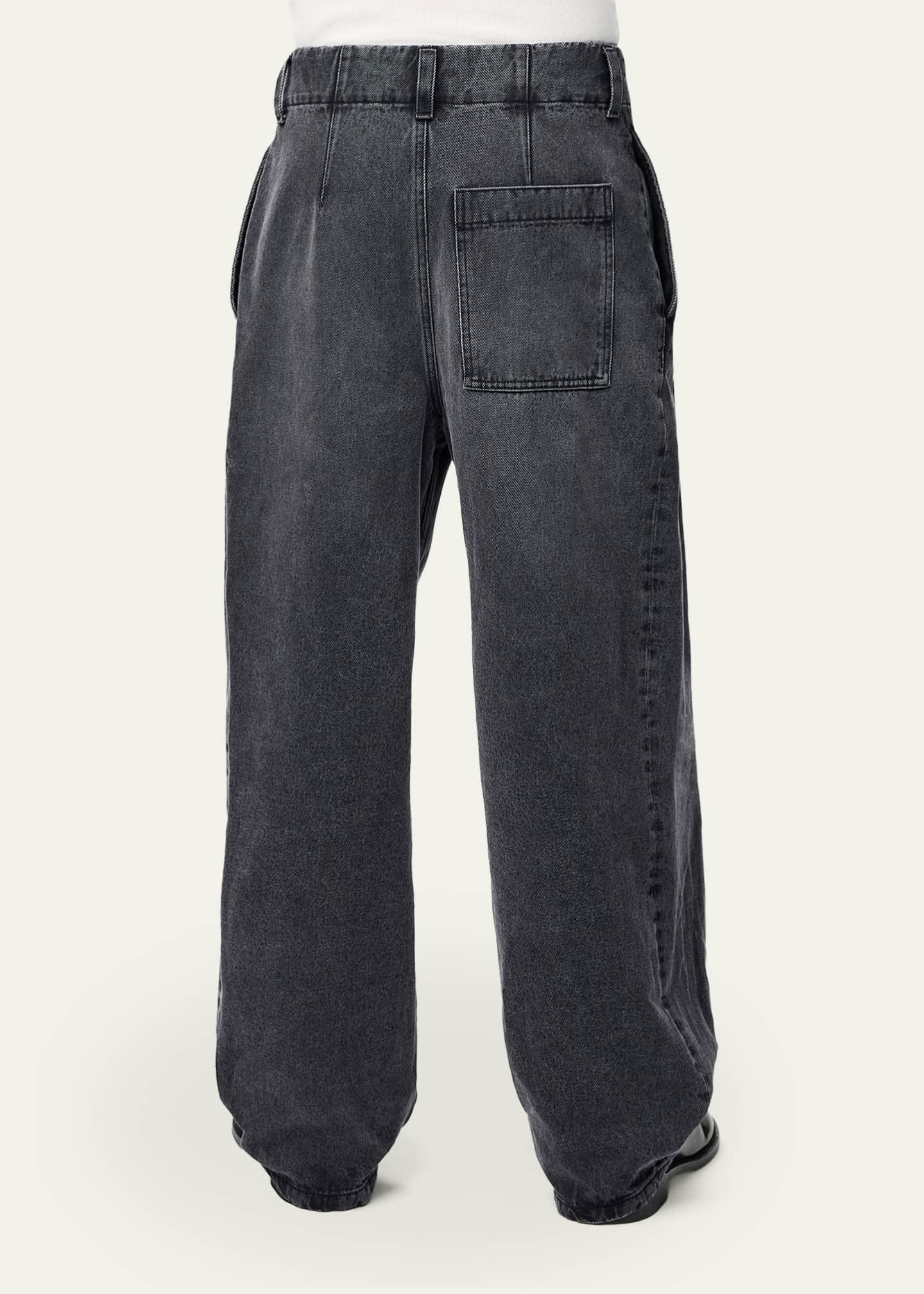 Loewe Men's Leather Label Baggy-Fit Pleated Jeans - Bergdorf Goodman