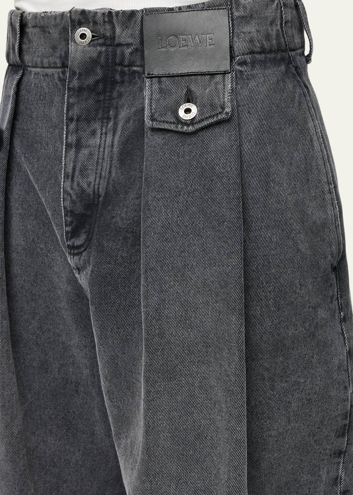 Loewe Men's Leather Label Baggy-Fit Pleated Jeans - Bergdorf Goodman