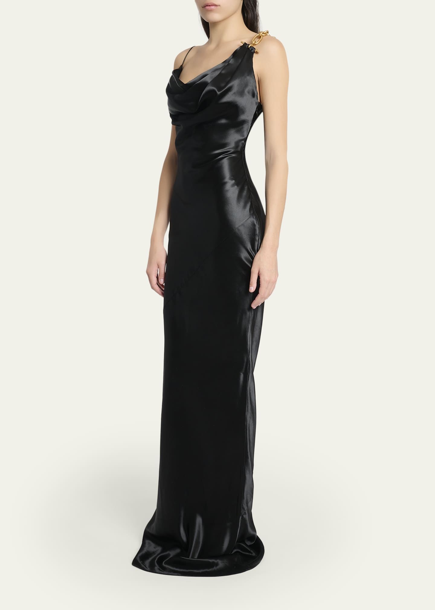 chain satin dress Ysandre Black Chain Detail Satin Midi Dress