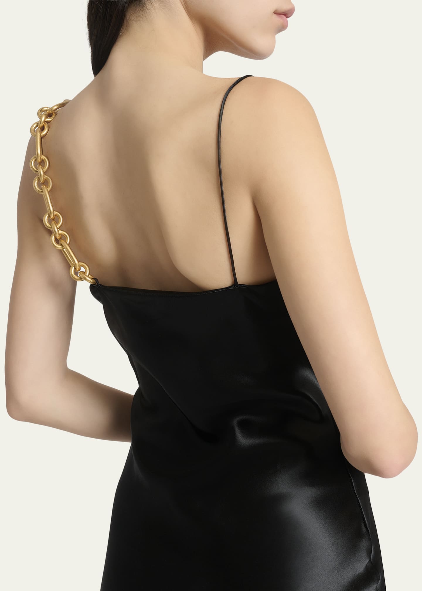 chain strap satin dress Women's Satin slip dress with chain straps | Black