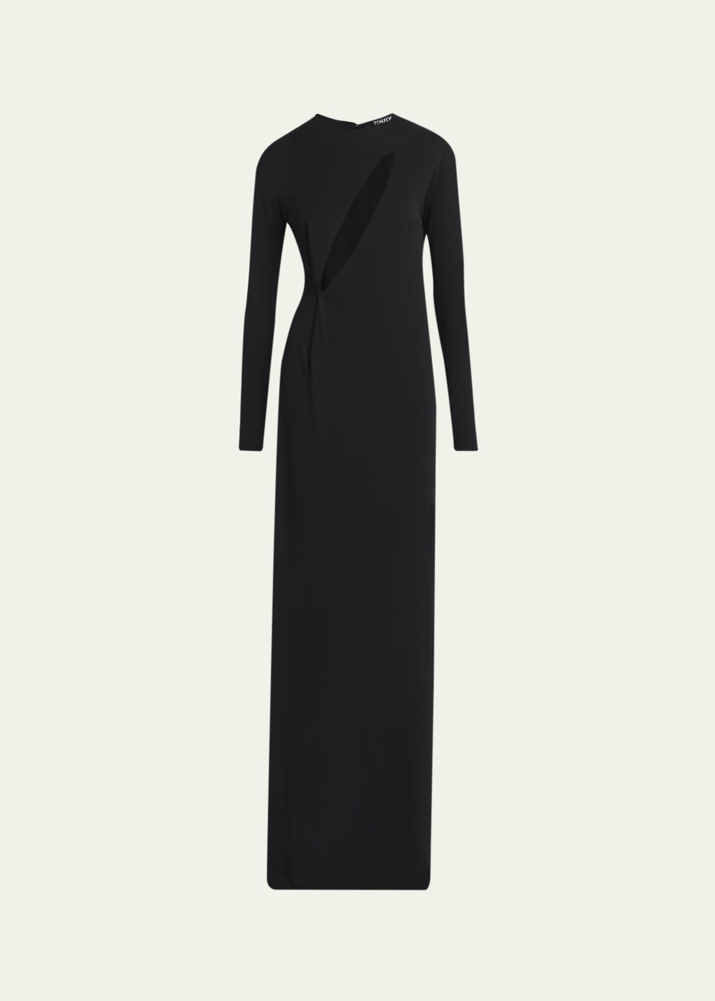 slash cut out dress TOM FORD Slash Cutout Long-Sleeve Crepe Jersey Maxi Dress