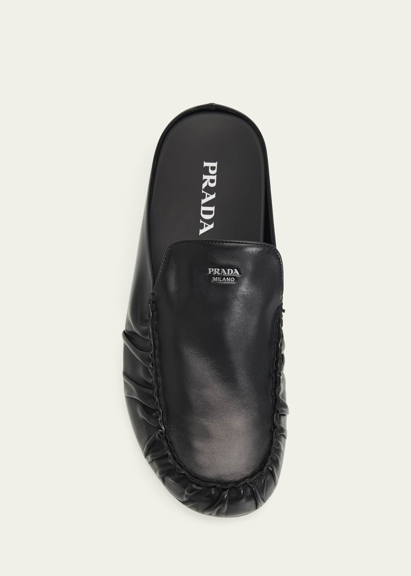 【試し履きのみ】PRADAミュール Prada Men's Leather Moc-Toe Mules - Bergdorf Goodman