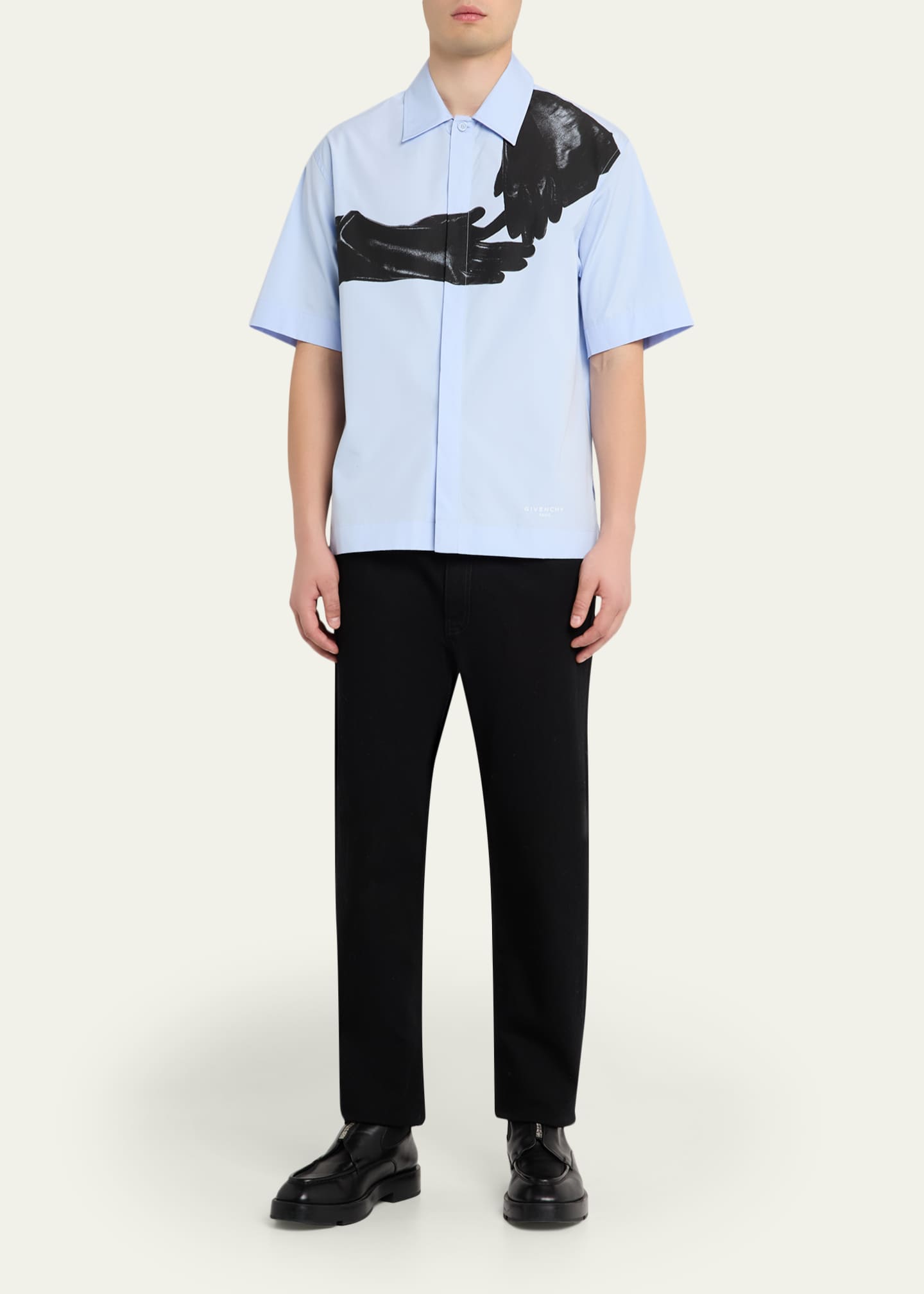 Givenchy Men's Poplin Short-Sleeve Shirt with Surrealism Print