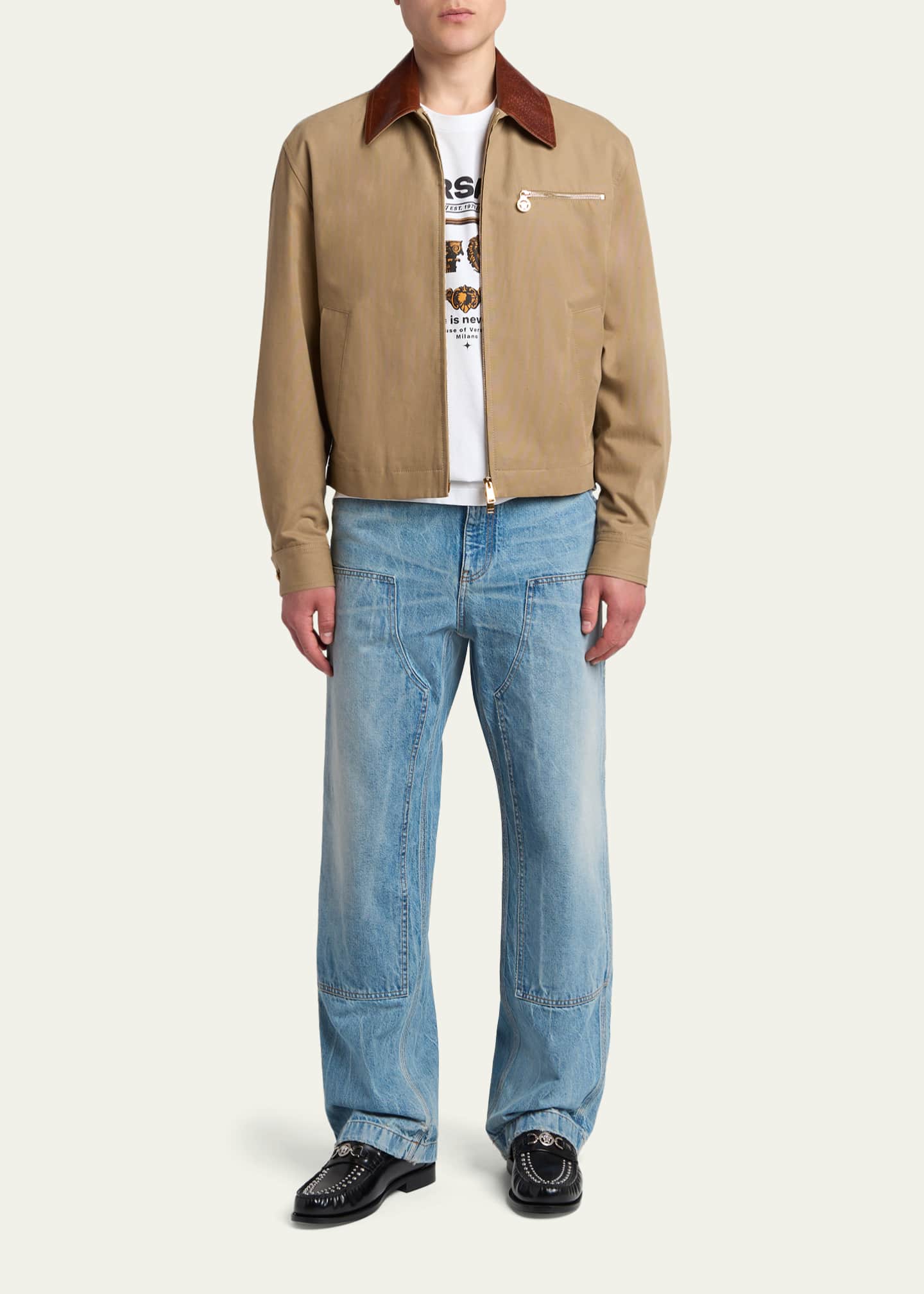 Versace Men's Leather Collar Blouson Jacket - Bergdorf Goodman