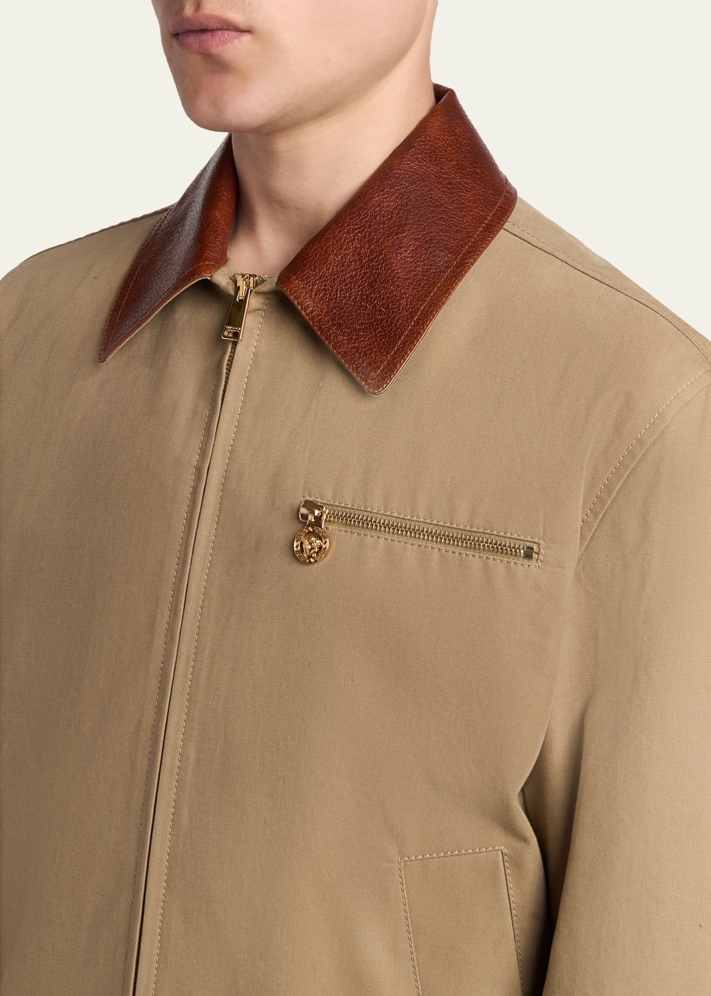 Versace Men's Leather Collar Blouson Jacket - Bergdorf Goodman