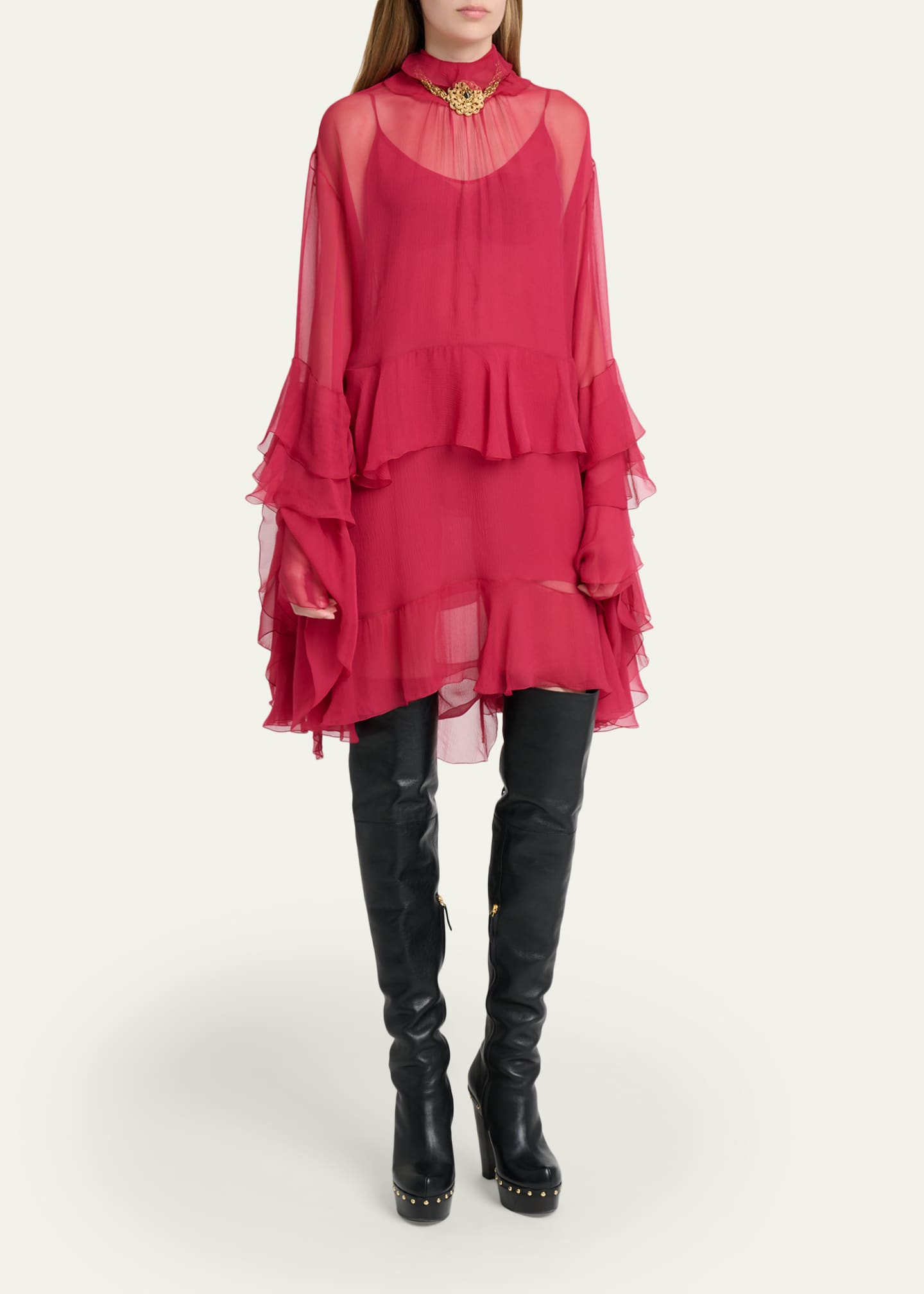 open lace back dress V-Neck Shift Dress with Short Sleeves in Scarlet-Red Raw Silk - Amelia main image 1