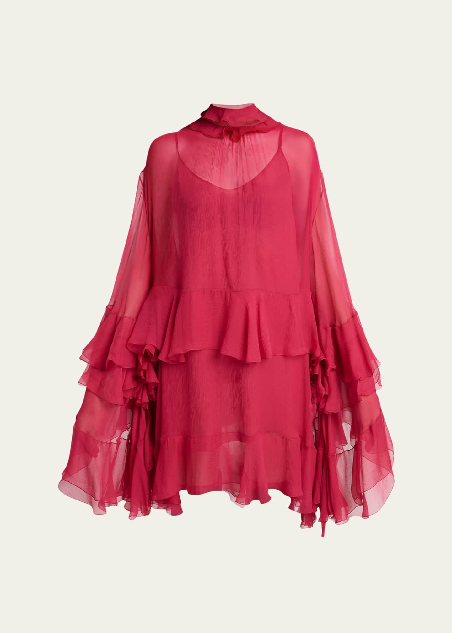 Chlo Mini Dress Silk Ruffled Long-Sleeve