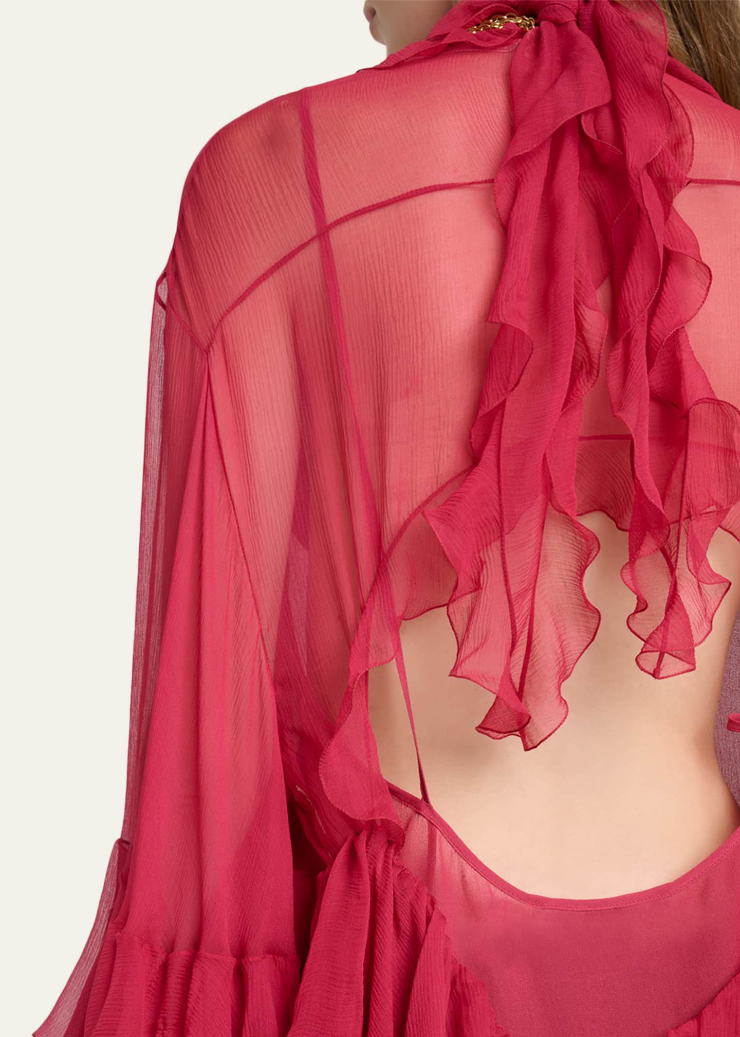 Chloe Tiered Ruffle Silk Mousseline Long-Sleeve Mini Dress