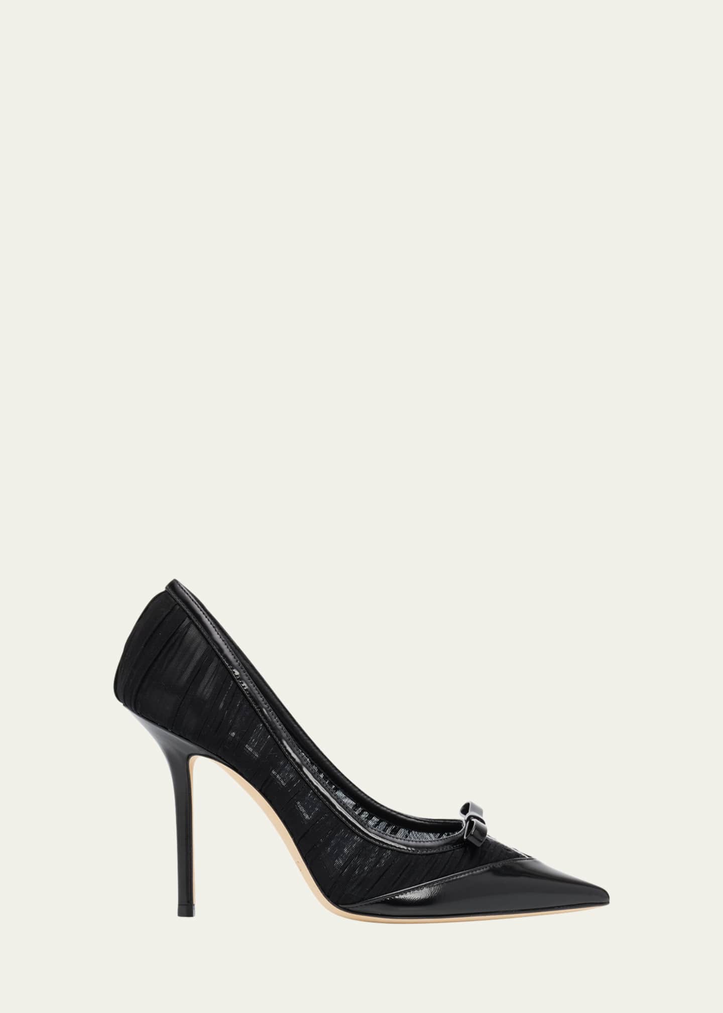 Jimmy Choo 黒 リボン付き フラット 38 Jimmy Choo 100mm Love Mesh Tulle Pumps - Bergdorf Goodman