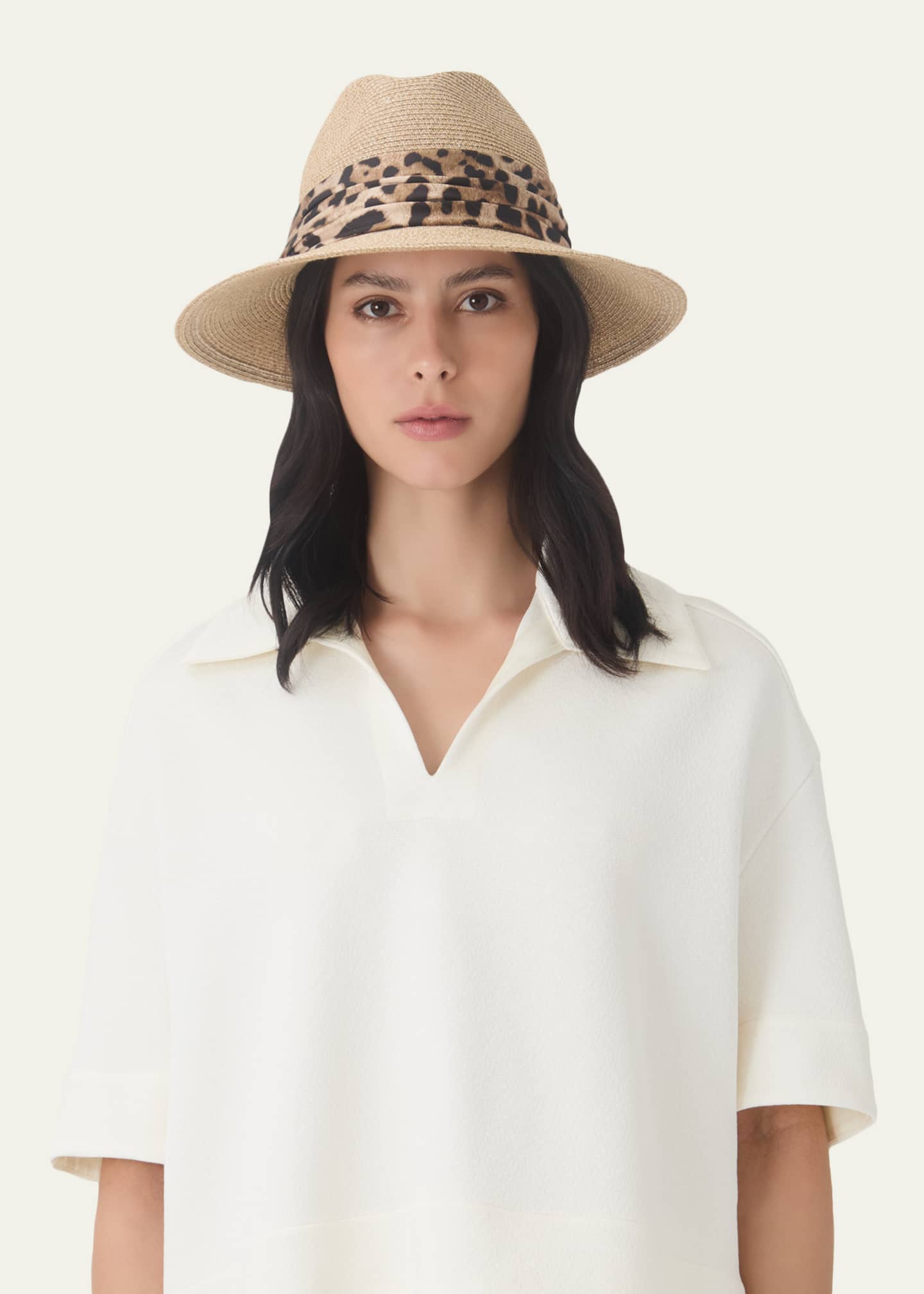Eugenia Kim Courtney Animal-Print Sash Woven Packable Fedora