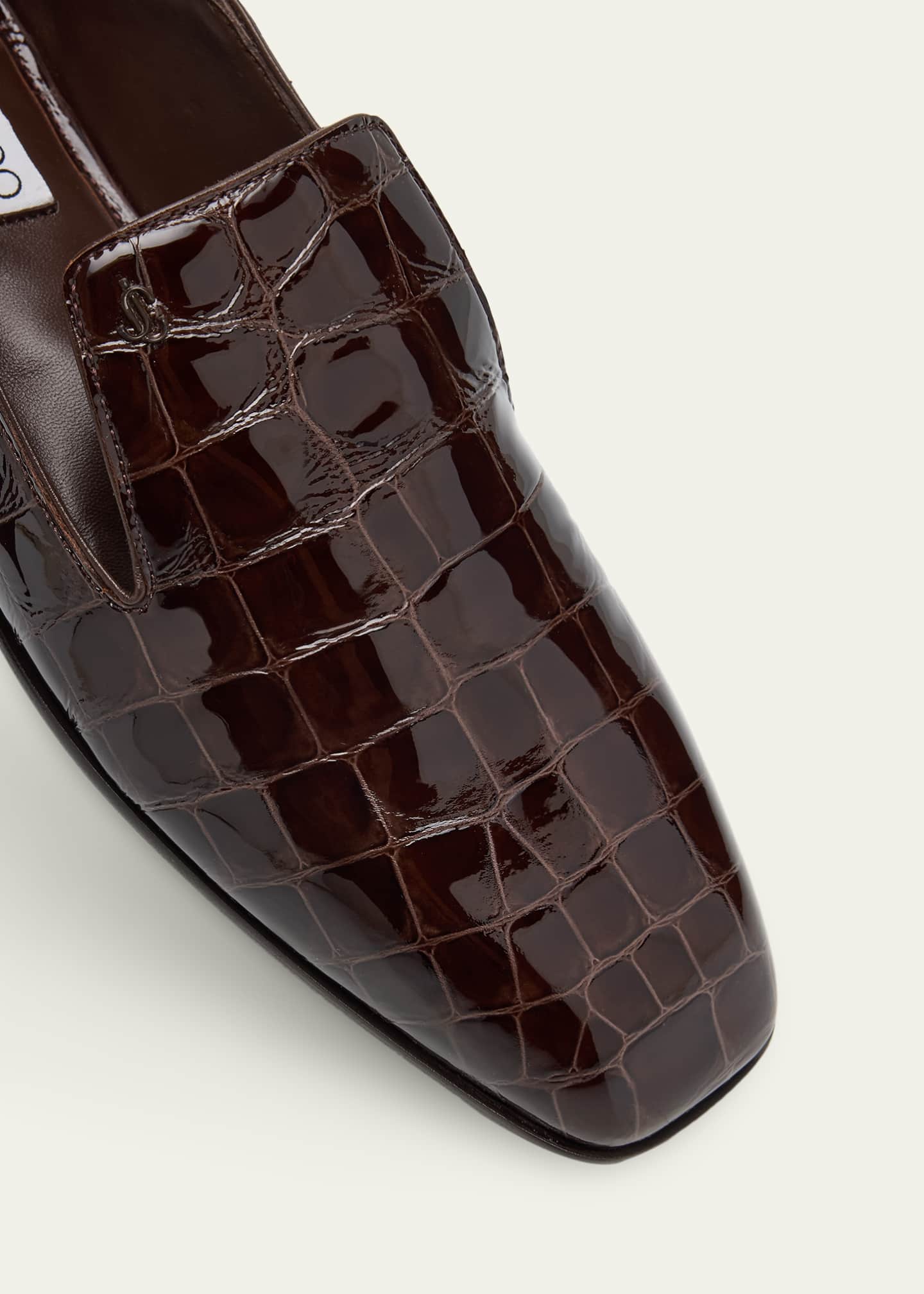 JIMMY CHOO ブラウンレザー スリッポン Jimmy Choo Elliot Croc-Embossed Leather Slippers - Bergdorf Goodman