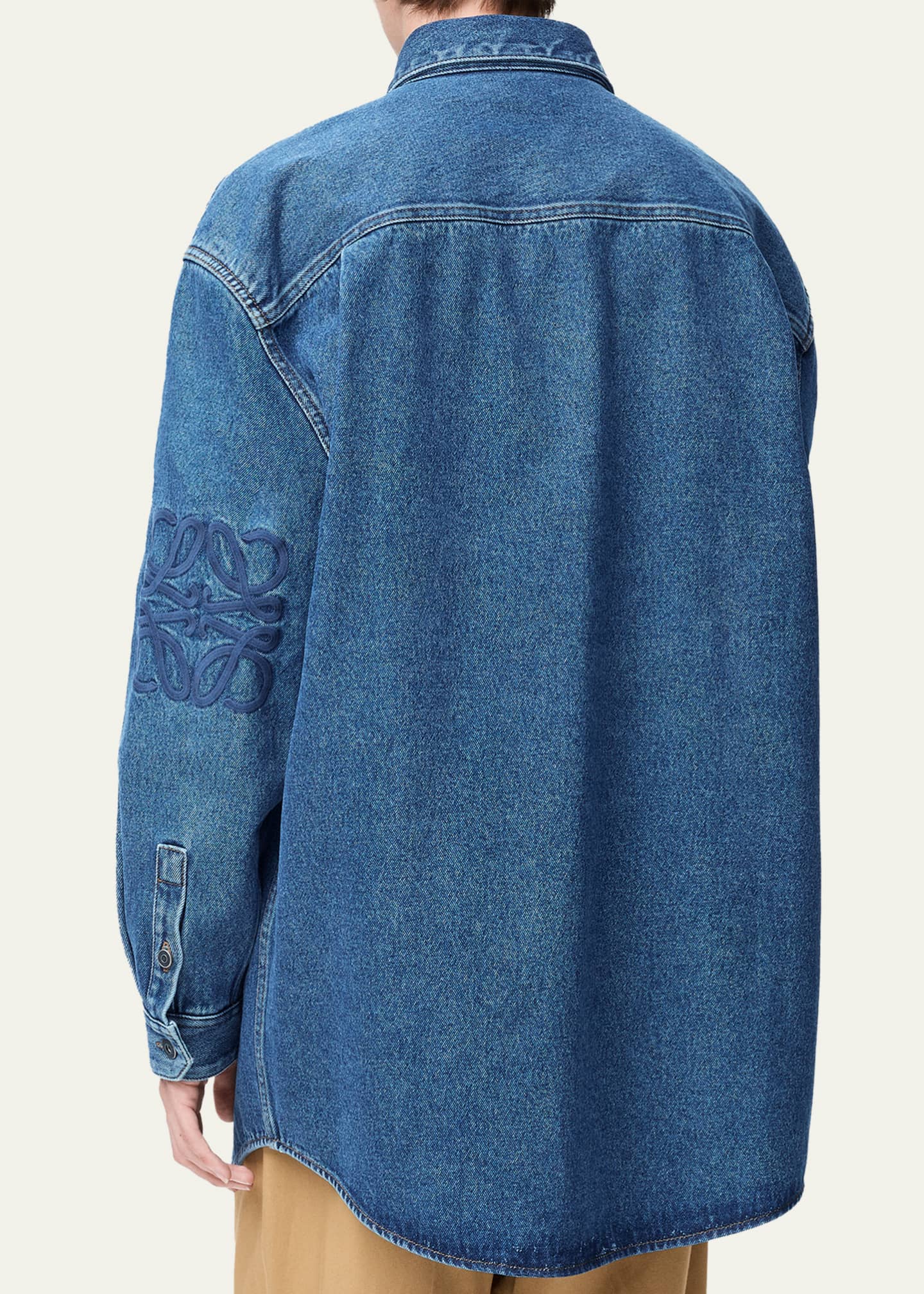 Loewe Men's Anagram-Sleeve Denim Overshirt - Bergdorf Goodman