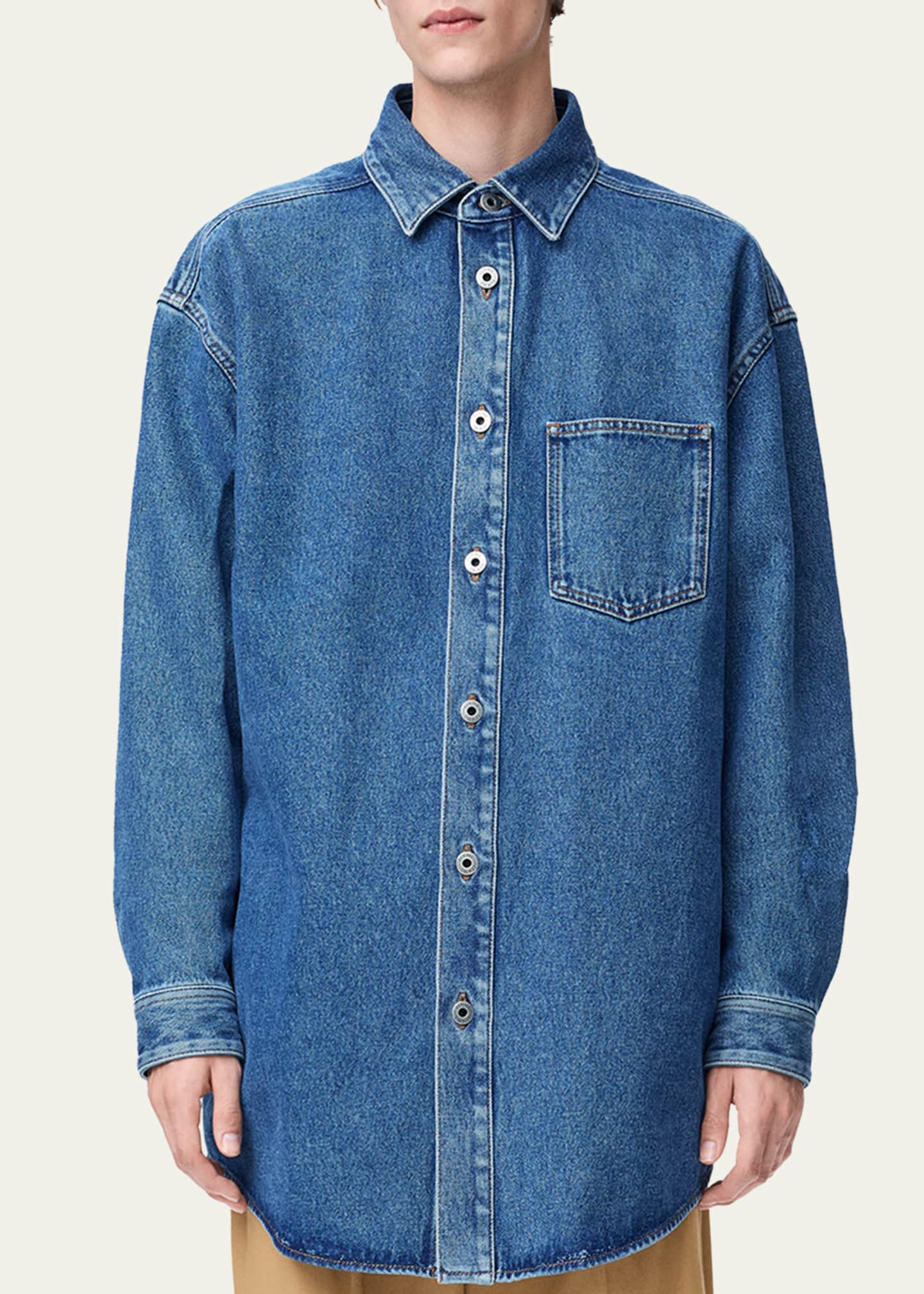 Loewe Men's Anagram-Sleeve Denim Overshirt - Bergdorf Goodman