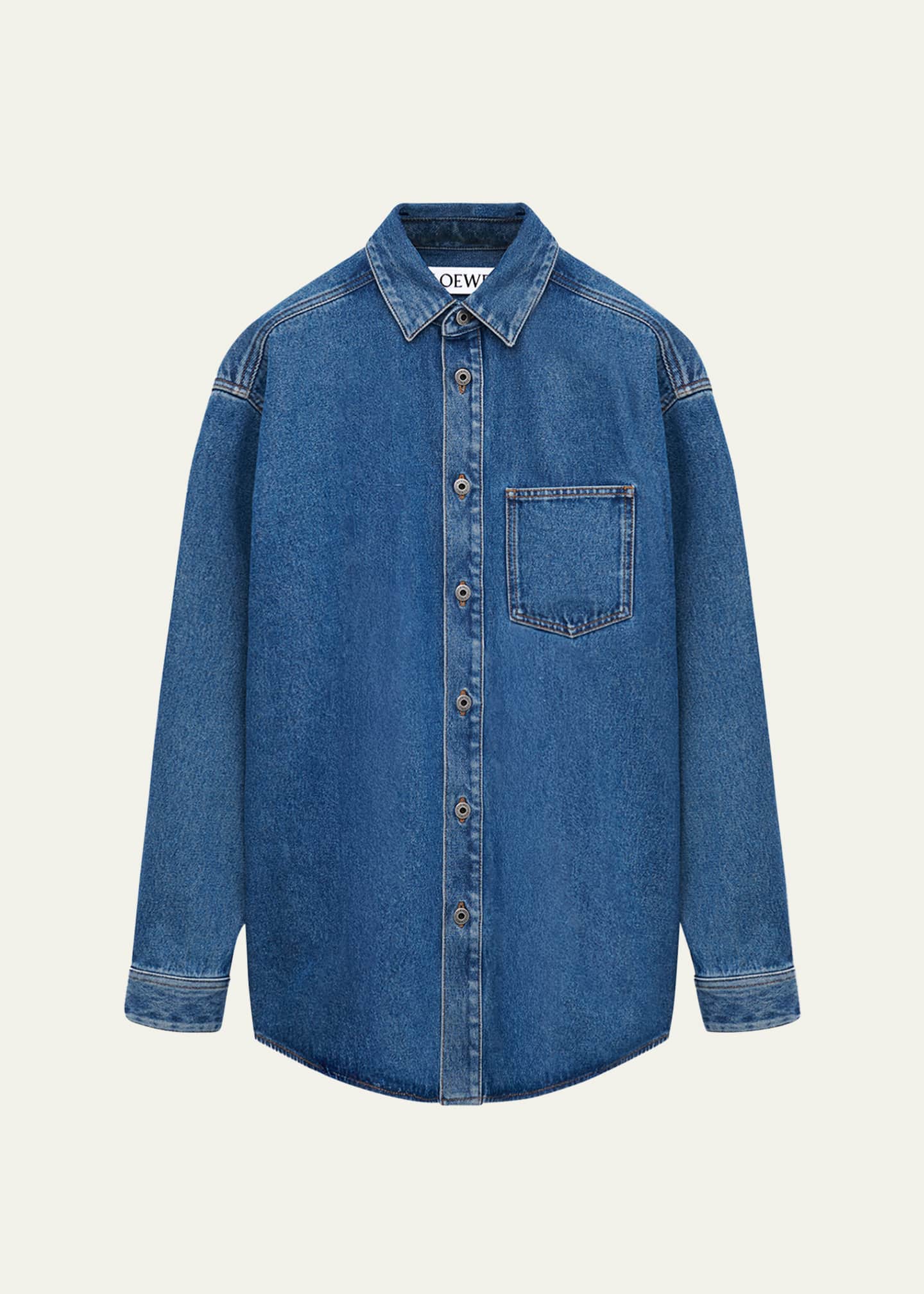 Loewe Men's Anagram-Sleeve Denim Overshirt - Bergdorf Goodman