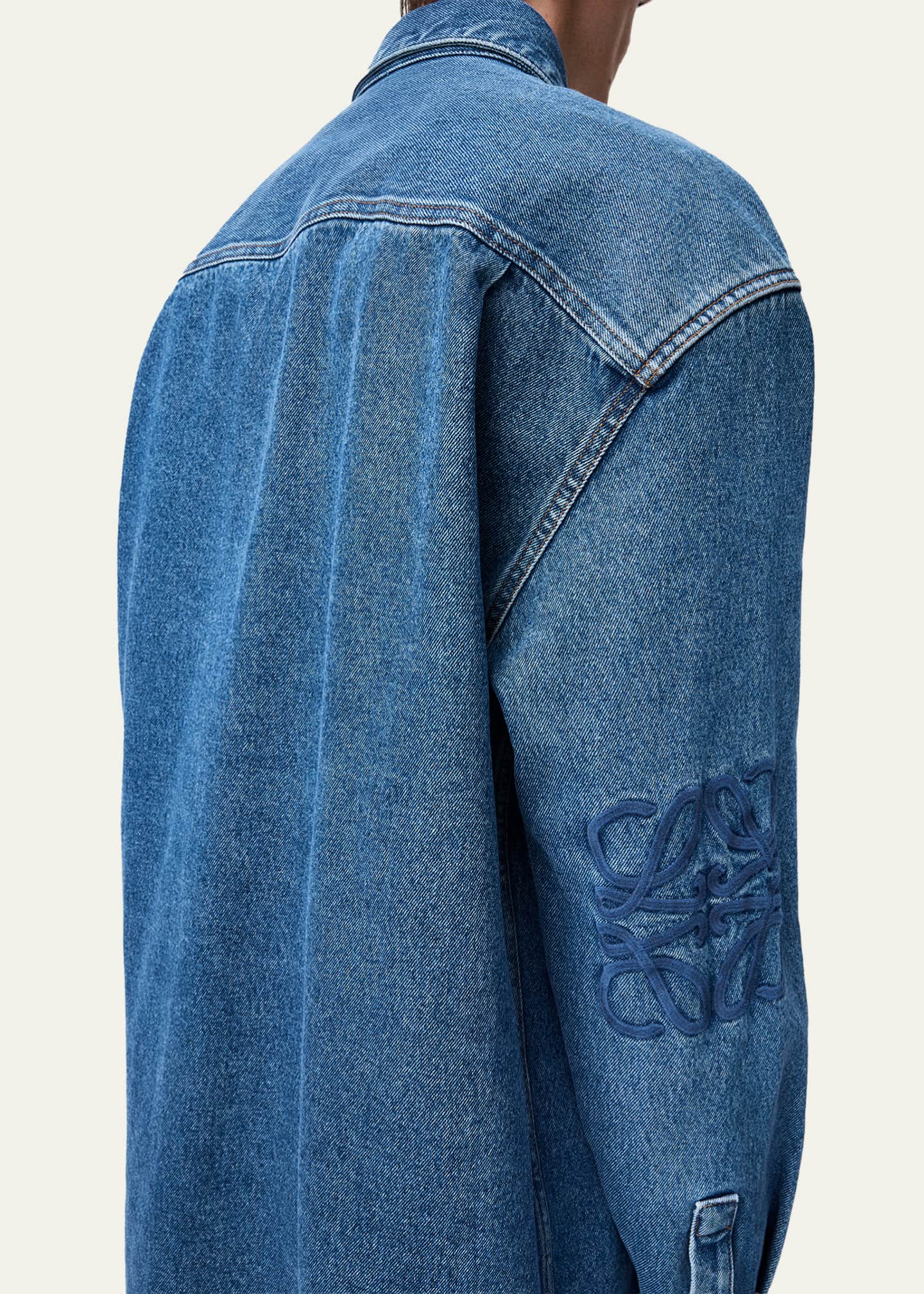 Loewe Men's Anagram-Sleeve Denim Overshirt - Bergdorf Goodman