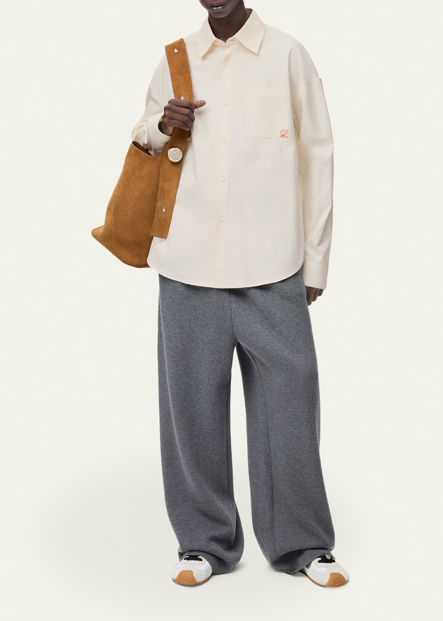 トップス LOEWE Mint 21AW Flannel Shirt Anagram L Loewe Men's Embroidered Anagram Pocket Button-Down Shirt