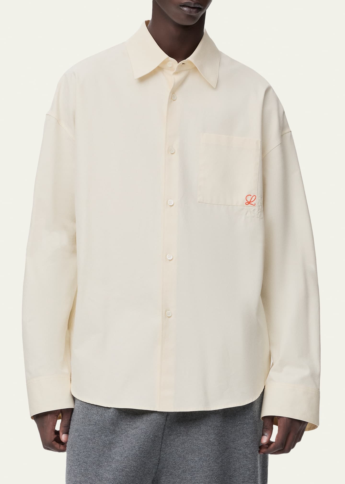 Loewe Men's Embroidered Anagram Pocket Button-Down Shirt