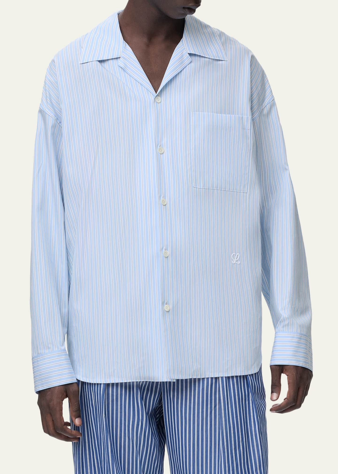 LOEWE トロンプルイユストライプシャツ Loewe Men's Stripe Poplin Elastic-Hem Button-Down Shirt - Bergdorf
