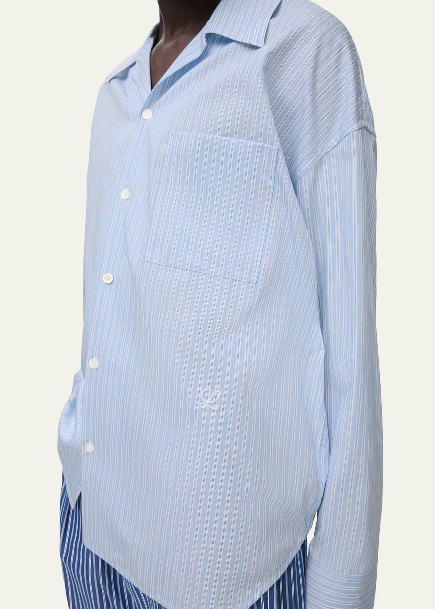 Loewe Men's Stripe Poplin Elastic-Hem Button-Down Shirt - Bergdorf