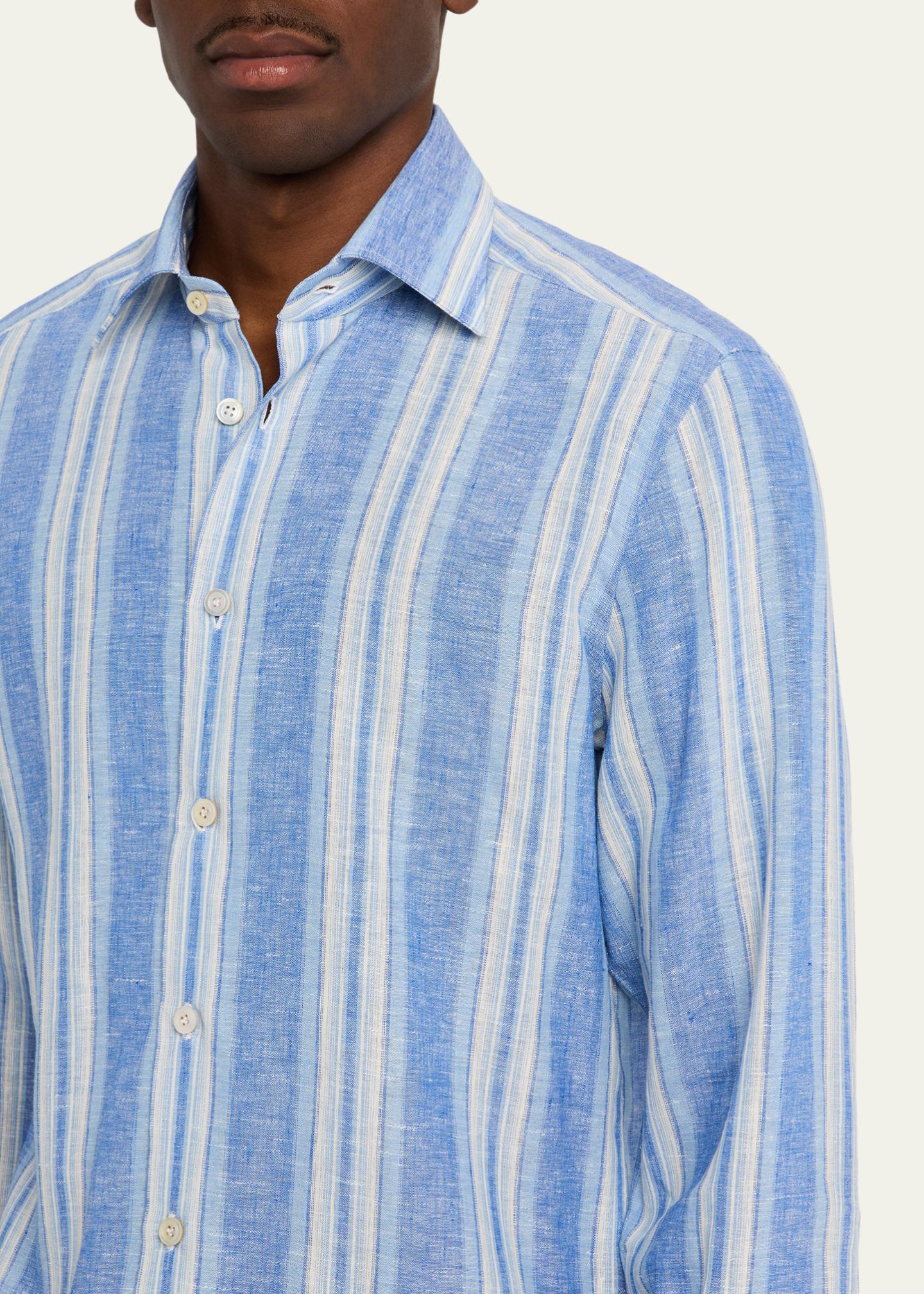 Kiton Men's Linen Blend Wide Stripe Button-Down Shirt - Bergdorf Goodman