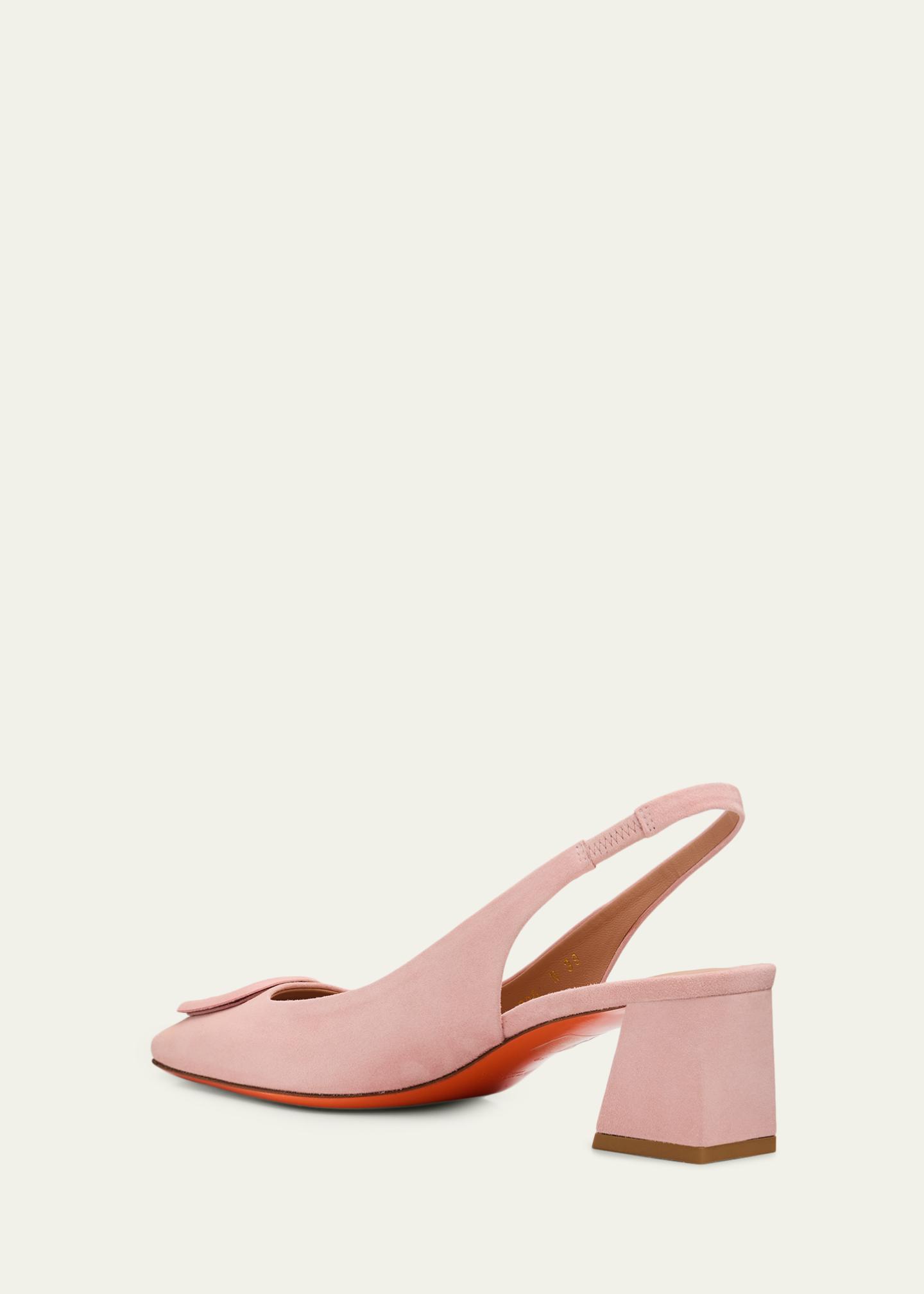 Santoni 50mm Buckle Suede Slingback Pumps - Bergdorf Goodman