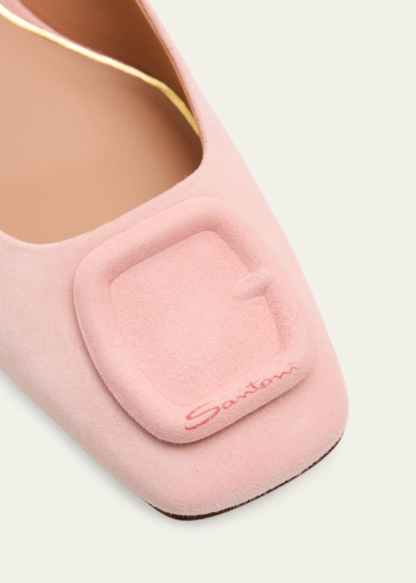 Santoni 50mm Buckle Suede Slingback Pumps - Bergdorf Goodman