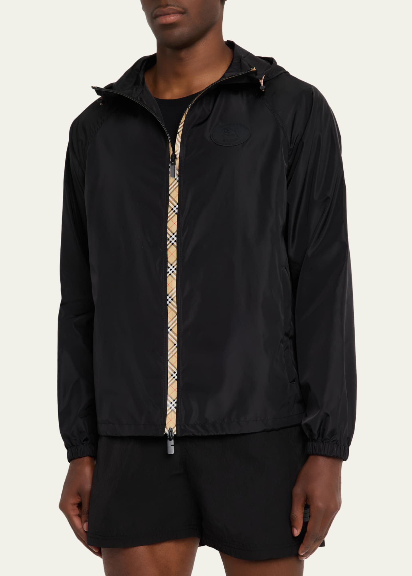 Burberry Men's Check-Tape Nylon Relaxed-Fit Hooded Jacket