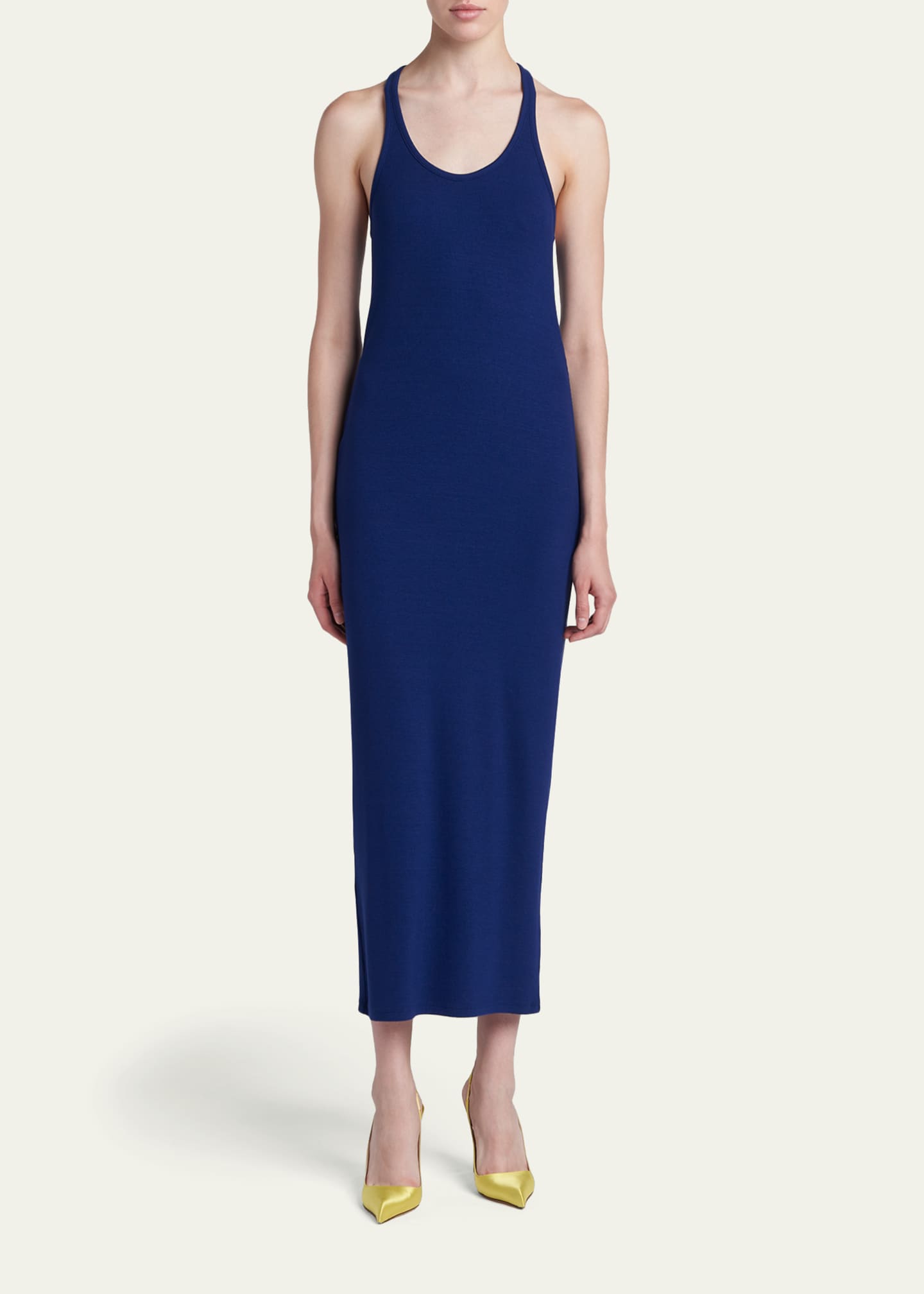 Tom Ford Ribbed Knit Racerback Midi Tank Dress, Ocean Cave, Women's, 40, Casual & Work Dresses Knit Dresses