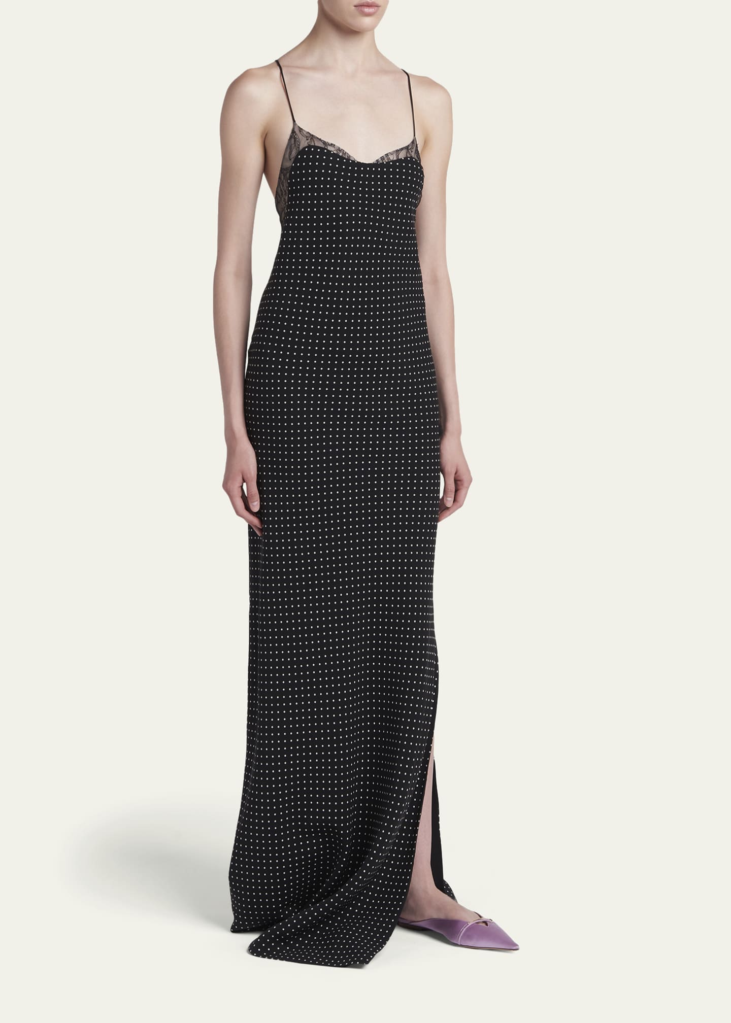 Tom Ford Polka Dot Silk Backless Maxi Slip Dress, Black/White, Women's, 44, Cocktail & Party Wedding Guest Dresses Slip Dresses