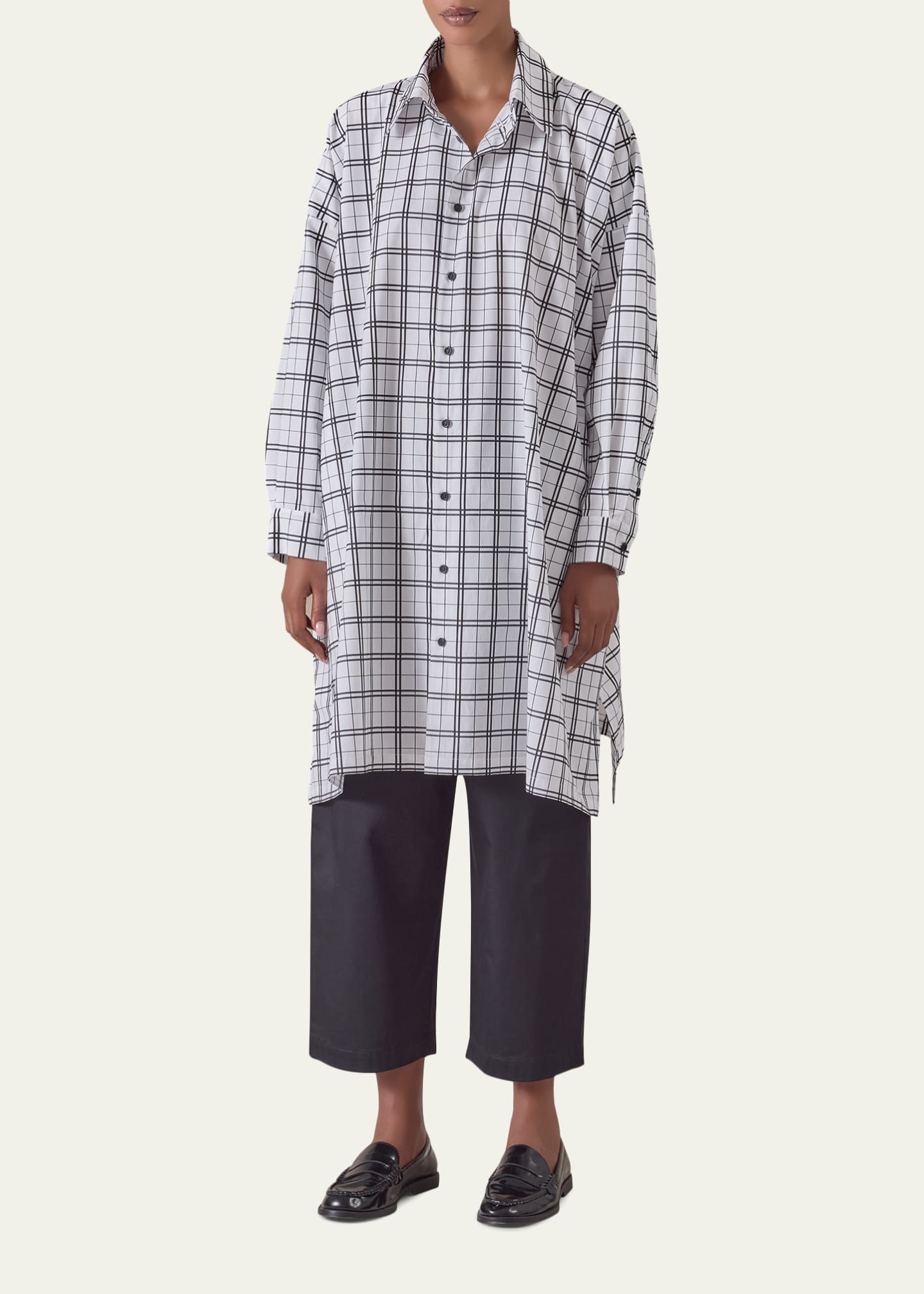 Eskandar Wide Trapeze Plaid-Print Cotton Shirt - Bergdorf Goodman