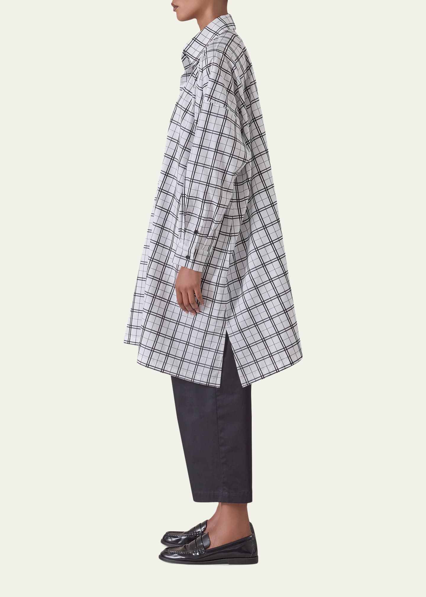 Eskandar Wide Trapeze Plaid-Print Cotton Shirt - Bergdorf Goodman