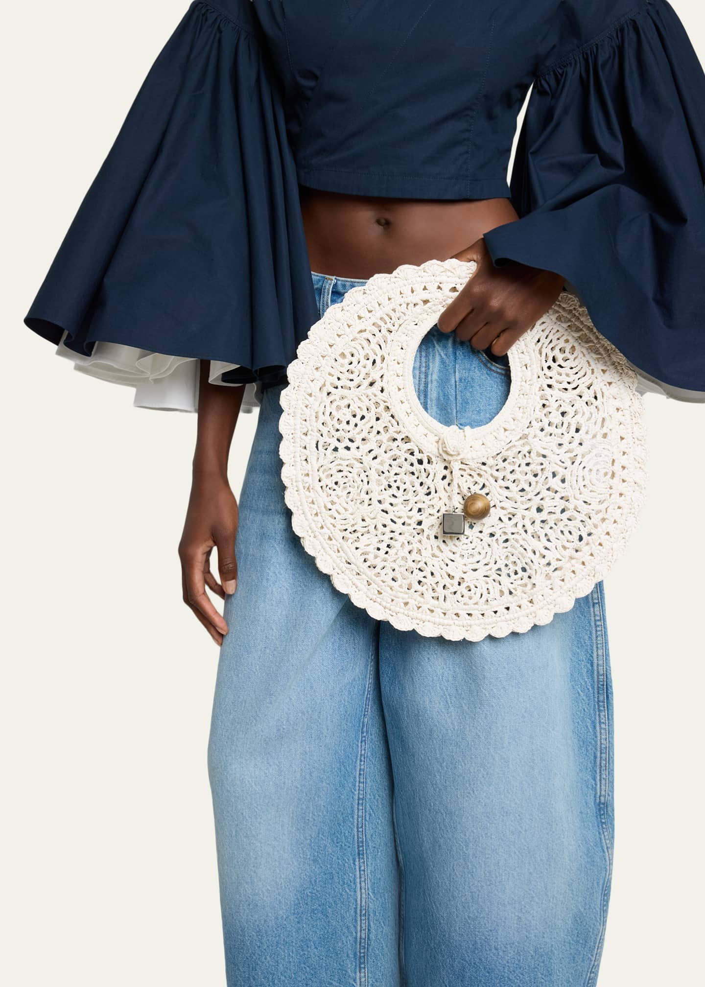 Jacquemus Le Petite Crochet Raffia Lace Top-Handle Bag - Bergdorf