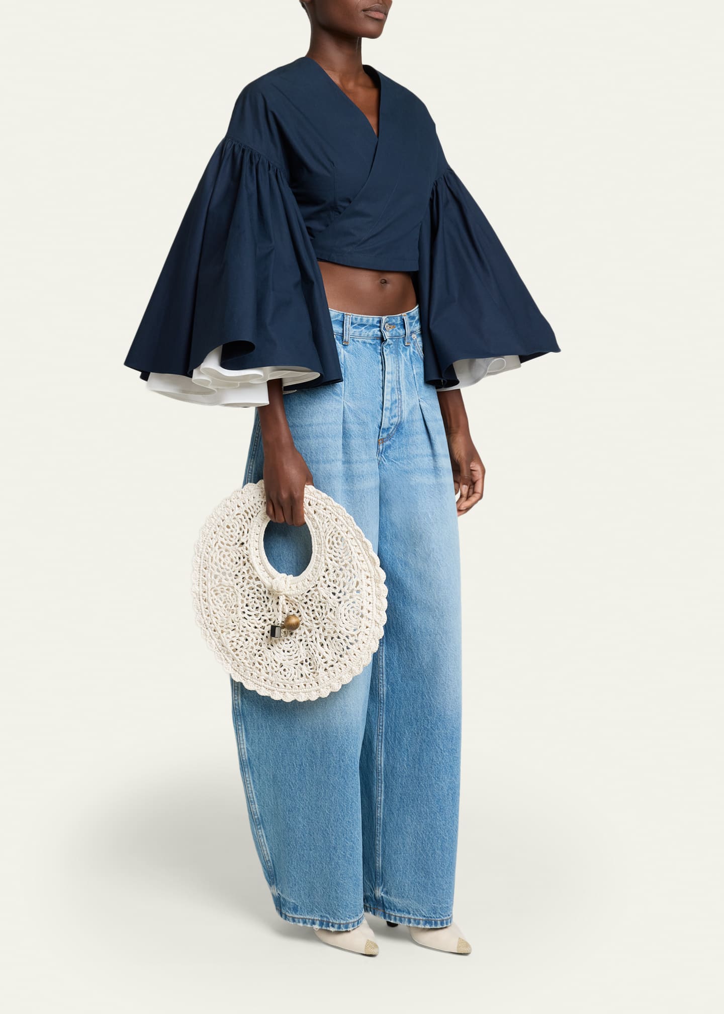 JACQUEMUS ラフィア　ミニ　バッグ　ショルダー Jacquemus Le Petite Crochet Raffia Lace Top-Handle Bag - Bergdorf