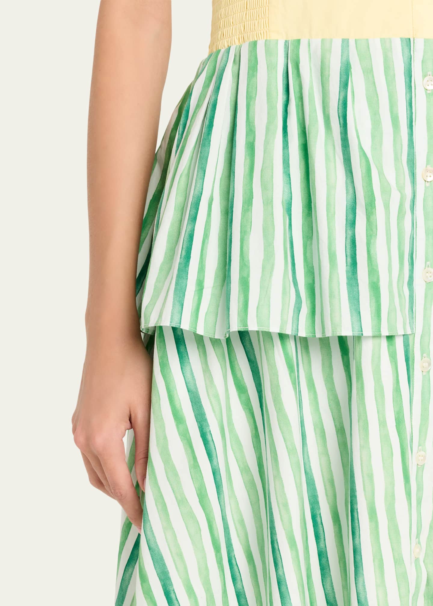 rosie assoulin green striped dress Bow Shoulder Dress in Watercolor Stripe Linen Green / 0