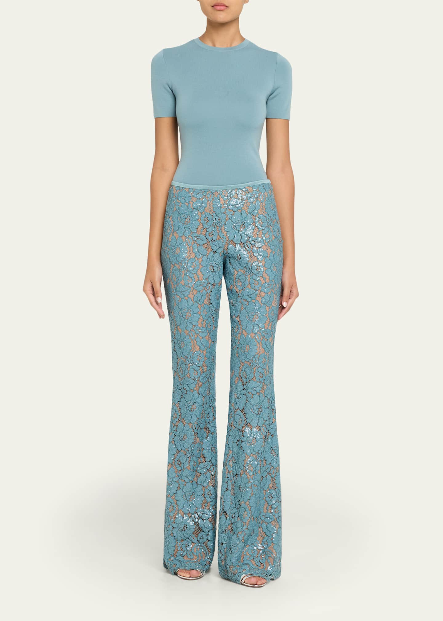 Michael Kors Collection Flare-Leg Sequin Floral Lace Pants  display picture 1