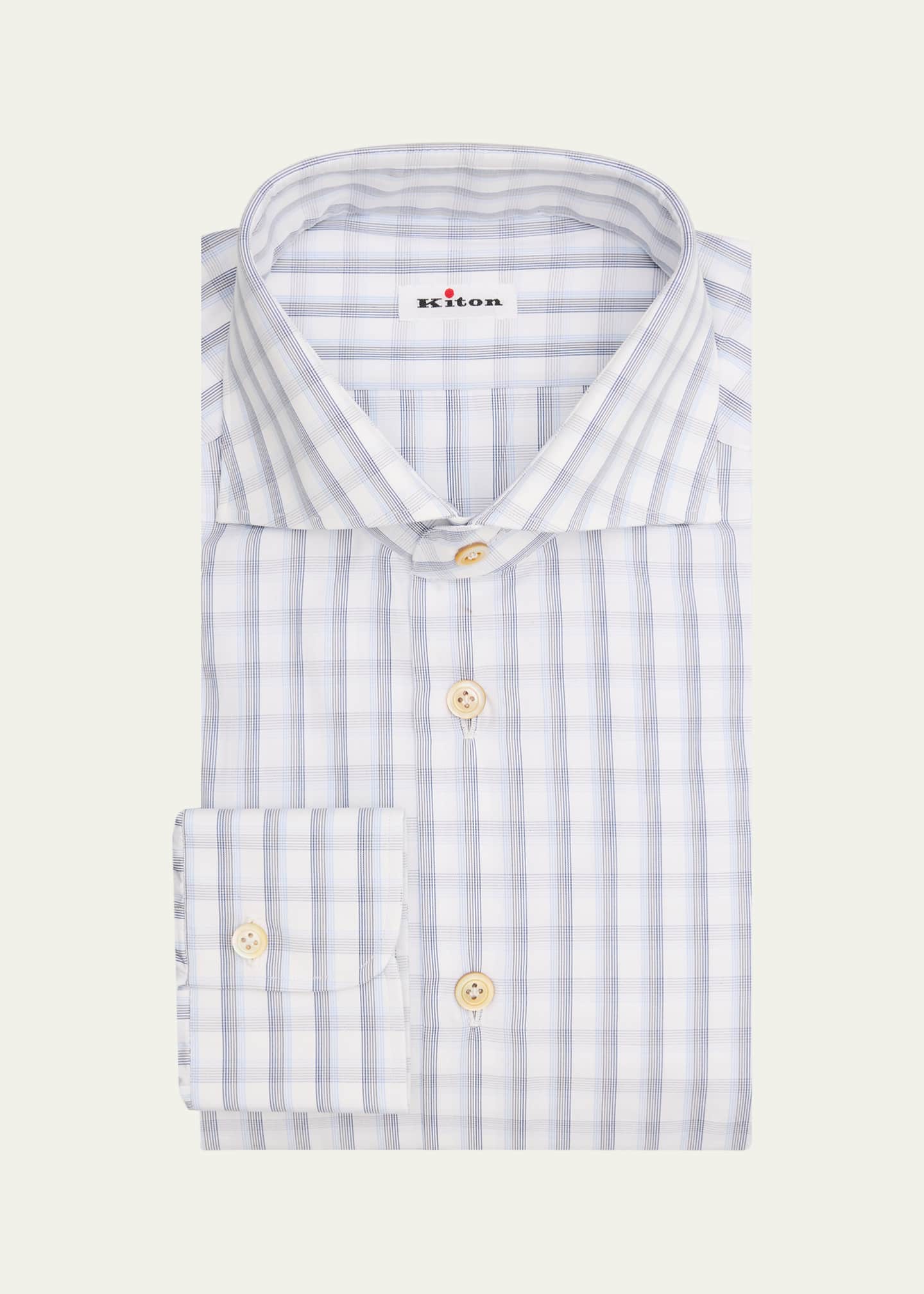 kiton dress shirts Men's Tonal Check Cotton Shirt with Mother-of-Pearl Buttons original style. Kiton Shirt Cotton Size 15