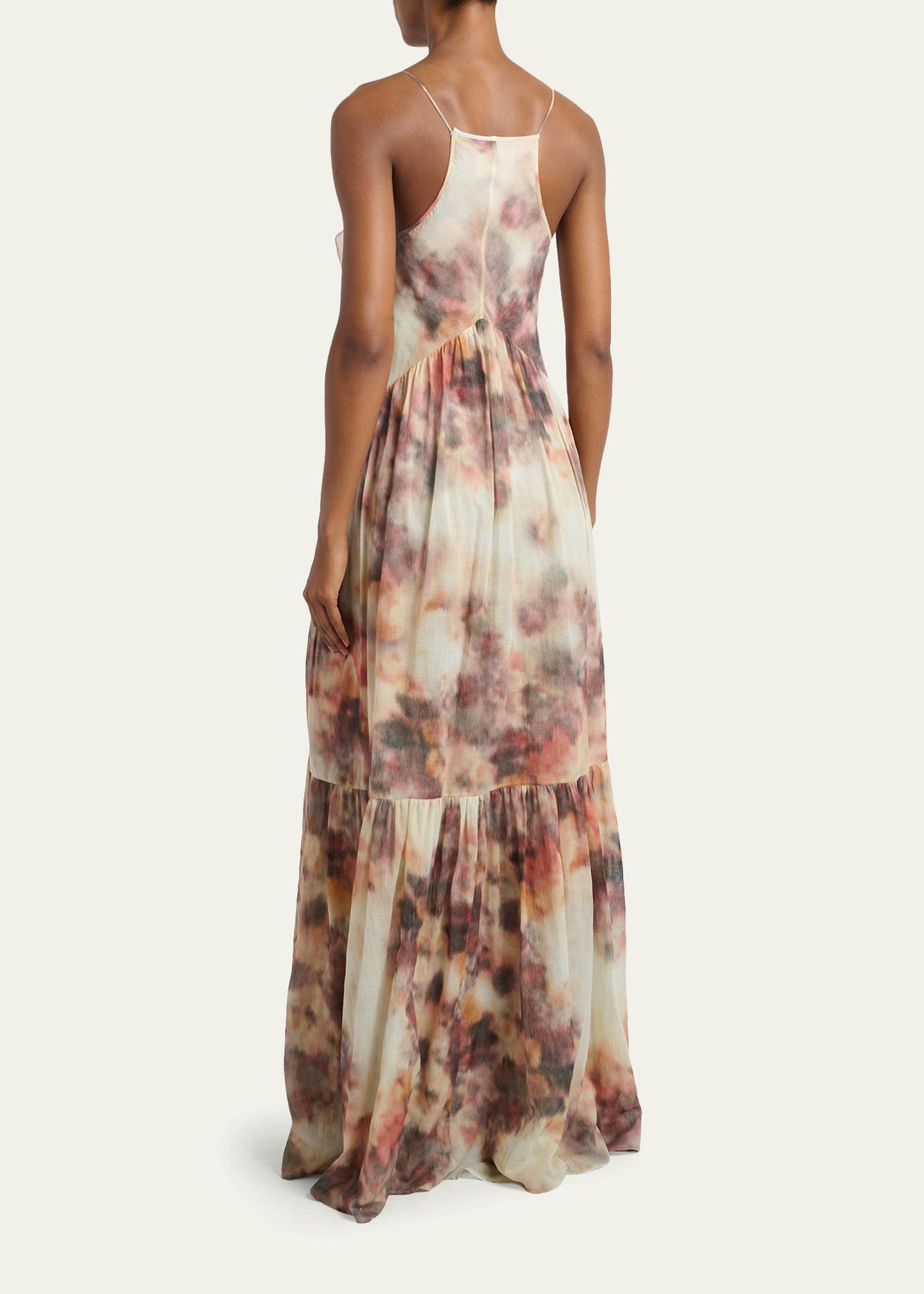 Etoile Isabel Marant Vasmila Blur Floral-Print Ruffle Maxi Dress 