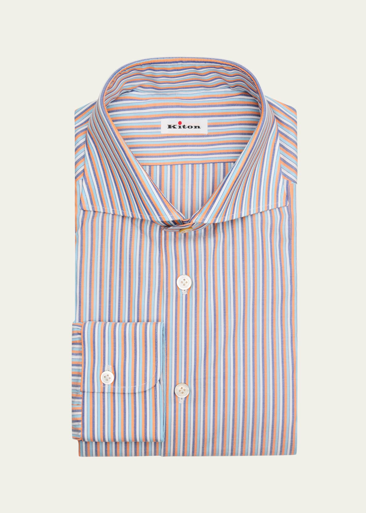 kiton dress shirts Kiton Men's Cotton Multicolor Stripe Spread-Collar Dress Shirt