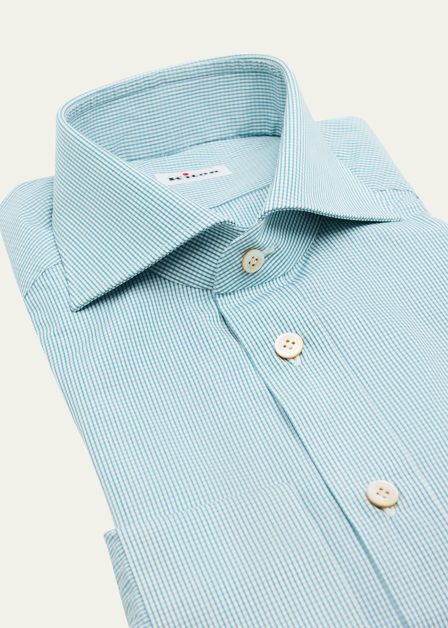 Kiton Men's Mini-Check Cotton Dress Shirt - Bergdorf Goodman