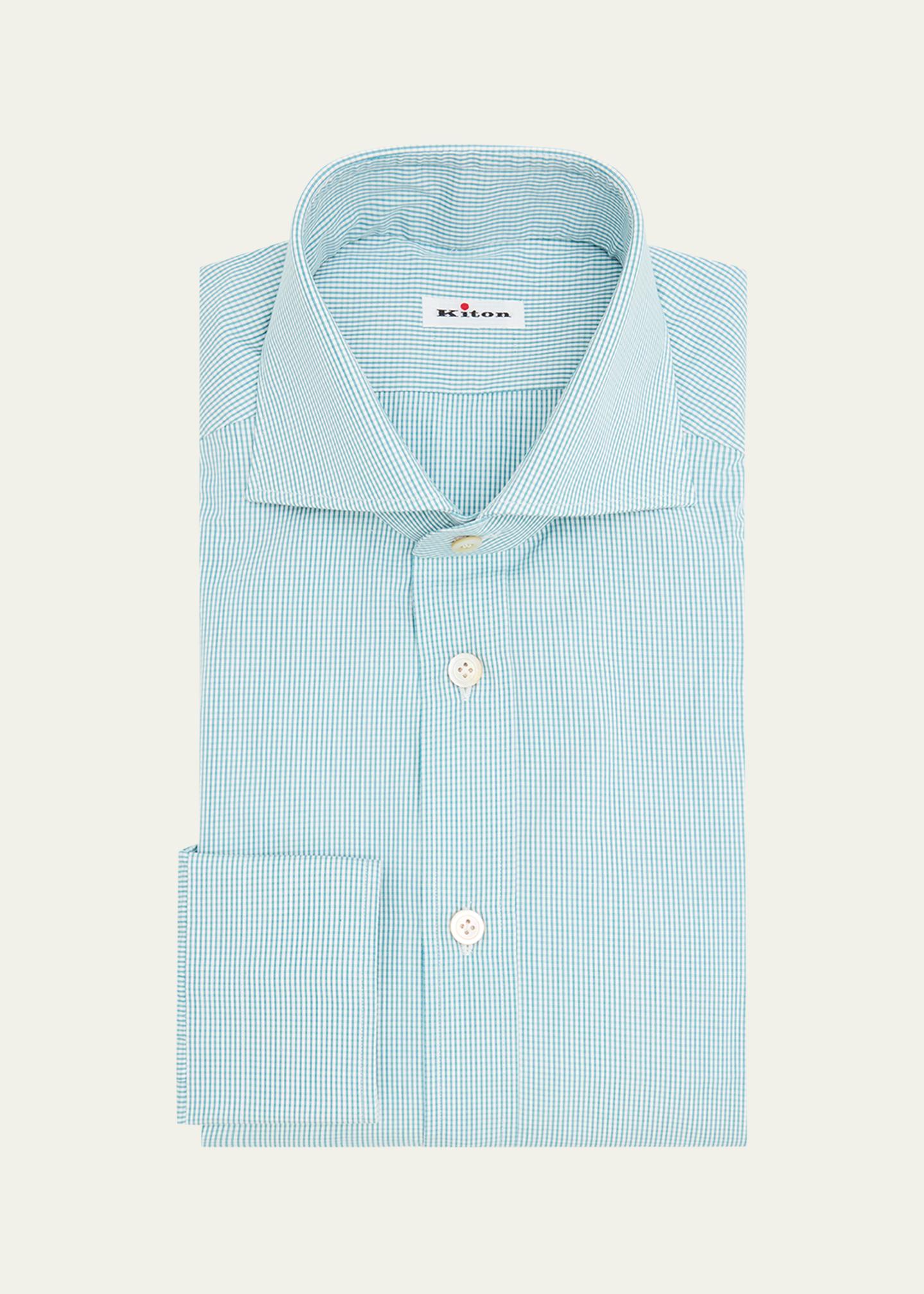 Kiton Men's Mini-Check Cotton Dress Shirt - Bergdorf Goodman