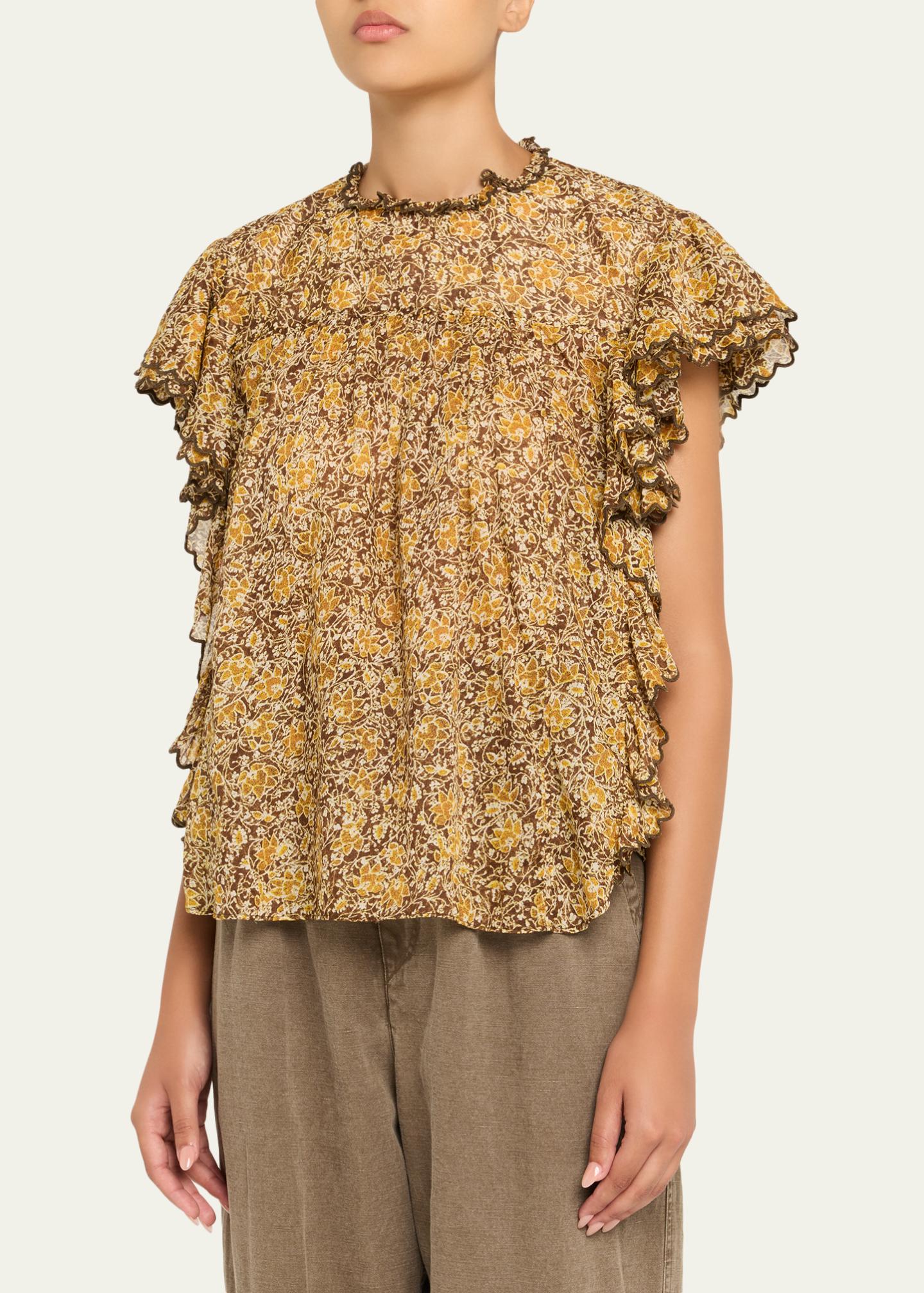 Etoile Isabel Marant Daliyane Floral Flutter-Sleeve Blouse